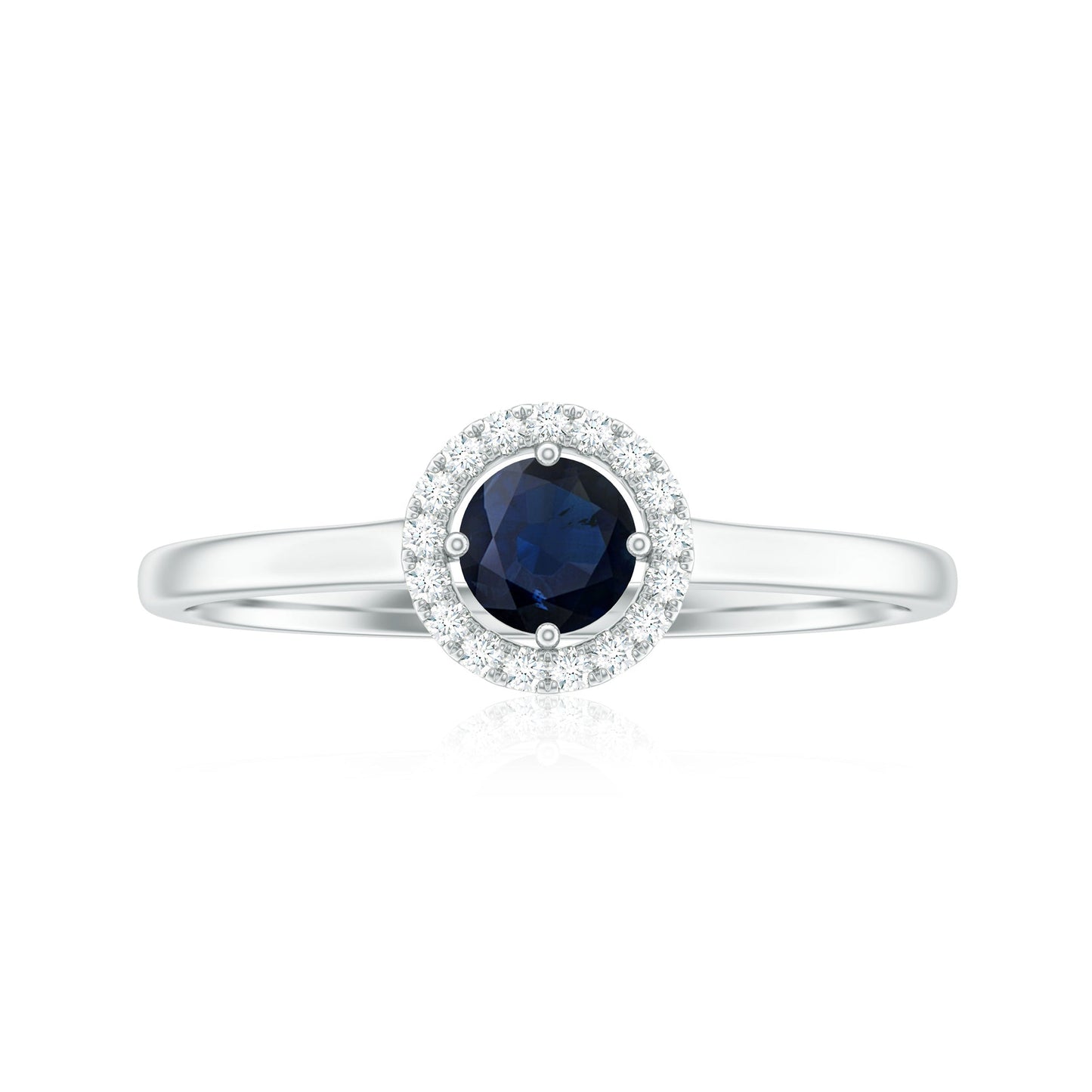Dainty Blue Sapphire and Diamond Floating Halo Ring