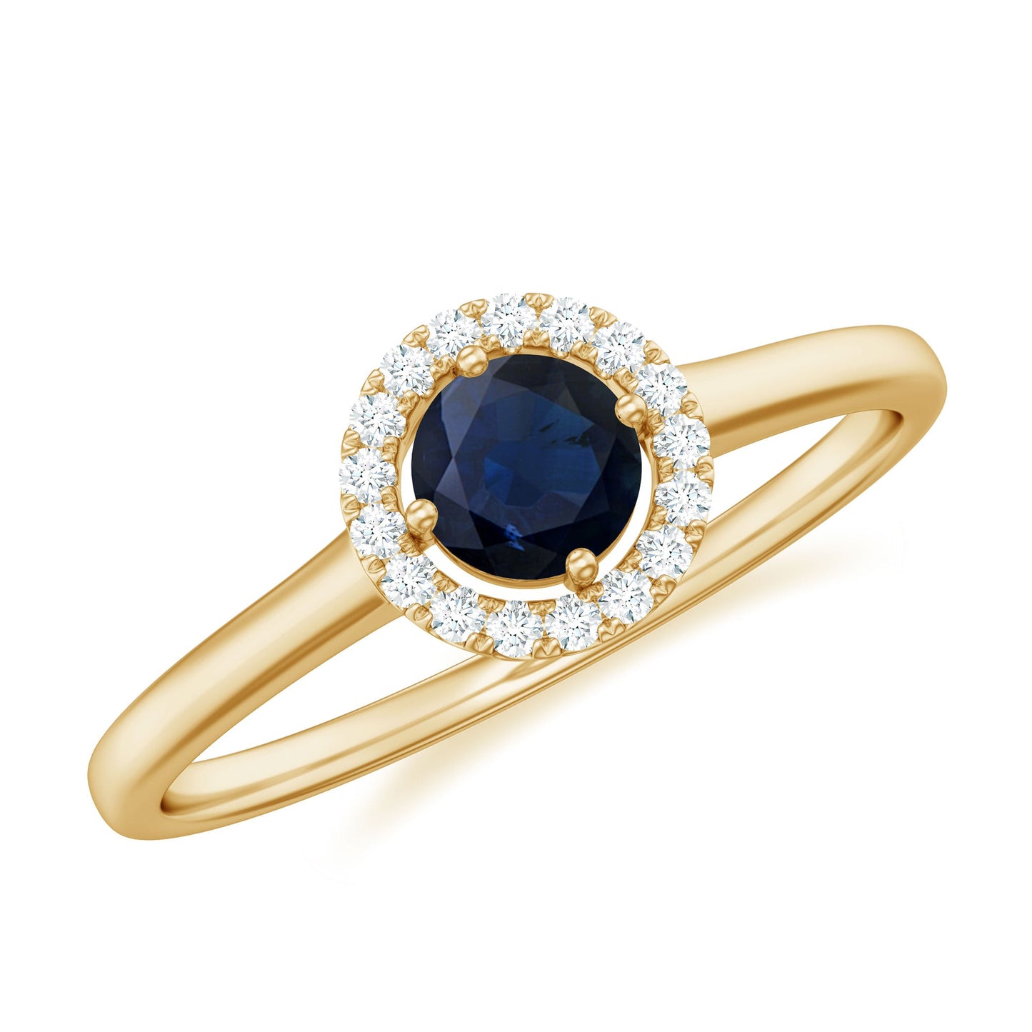 Dainty Blue Sapphire and Diamond Floating Halo Ring
