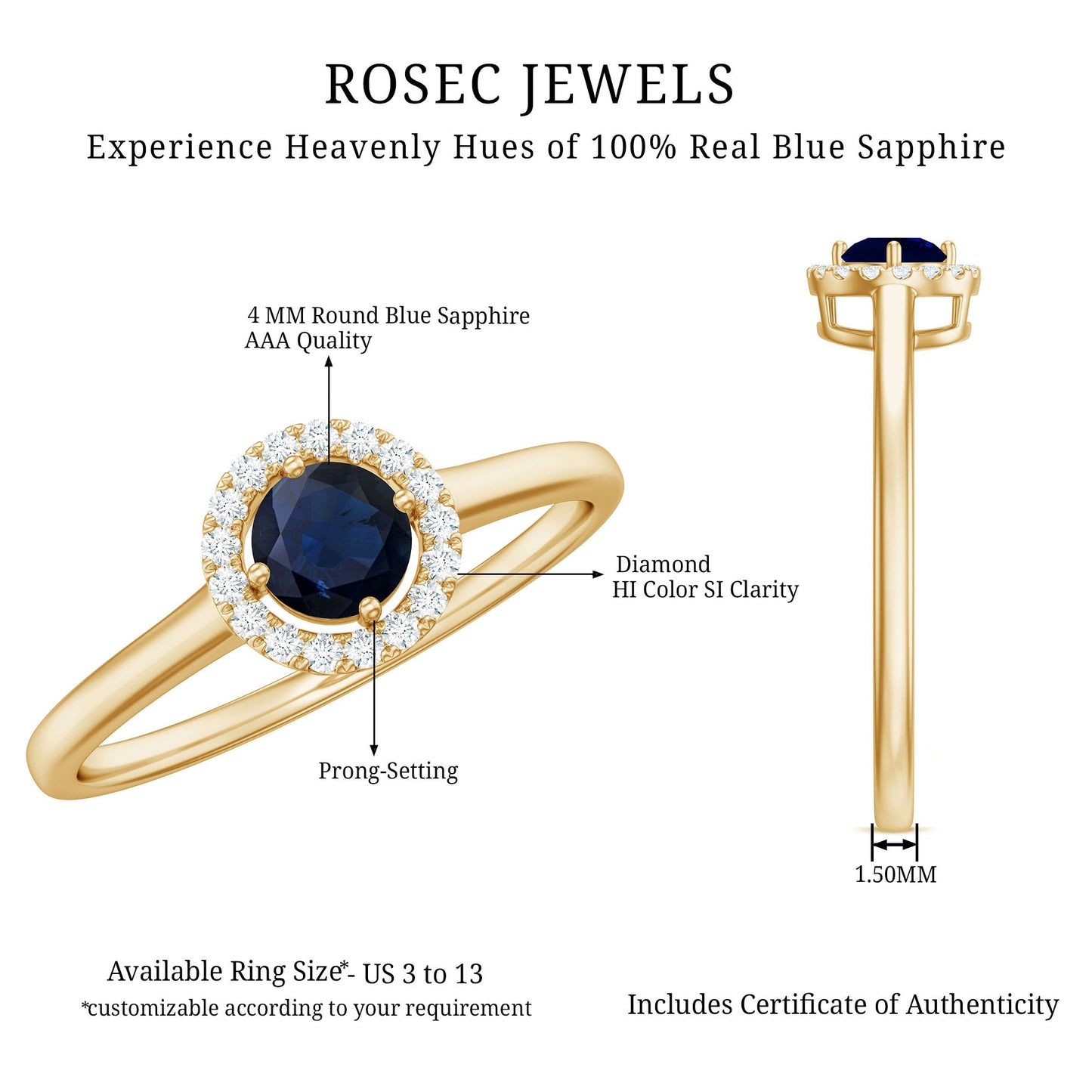 Dainty Blue Sapphire and Diamond Floating Halo Ring