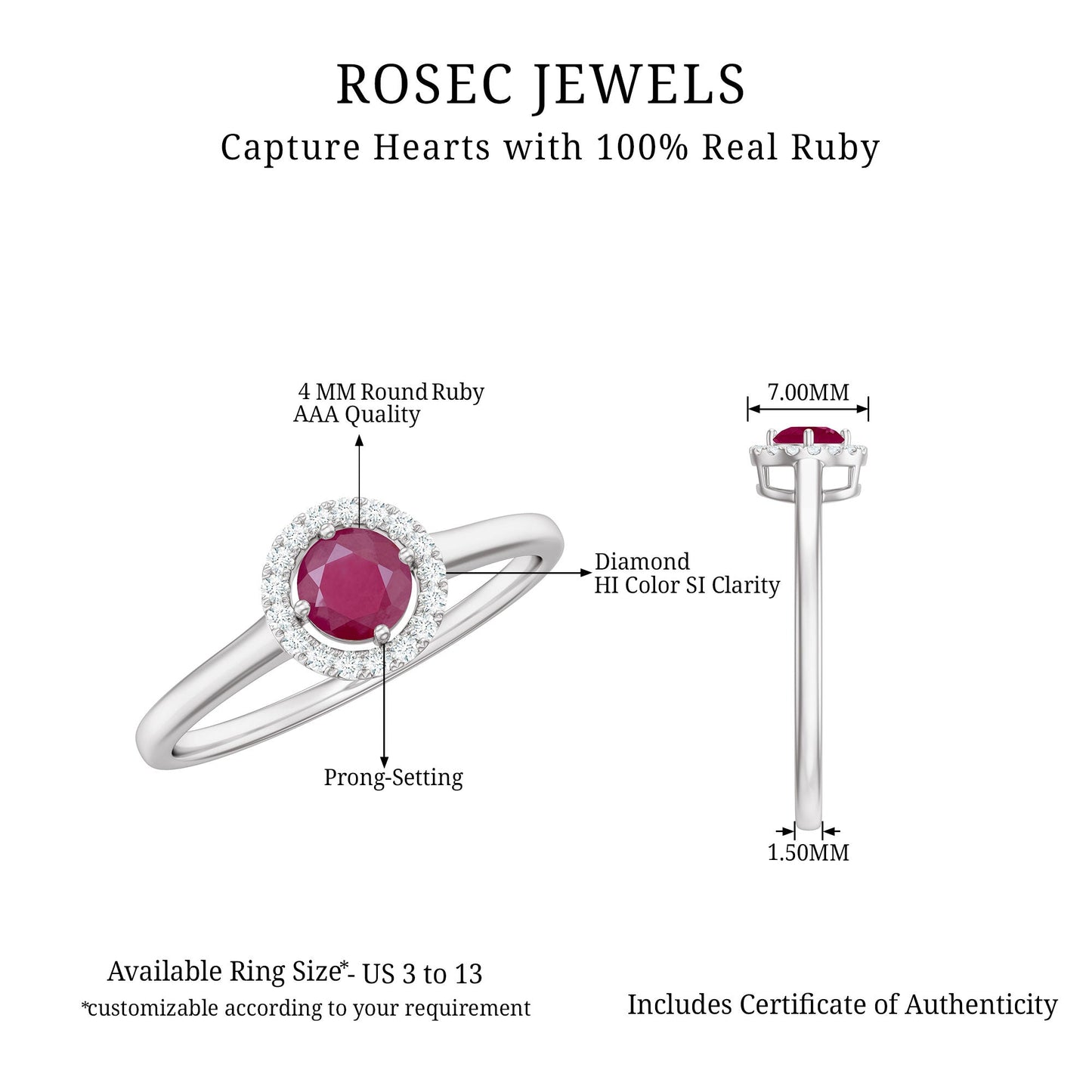 Genuine Ruby Promise Ring with Diamond Halo