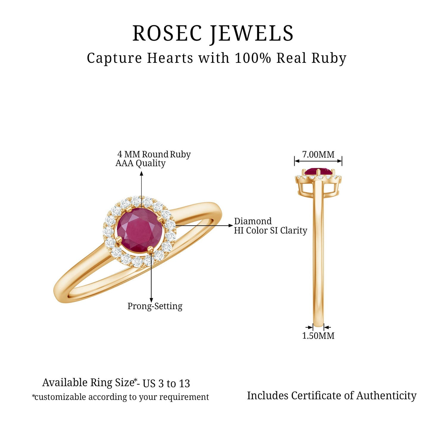 Genuine Ruby Promise Ring with Diamond Halo