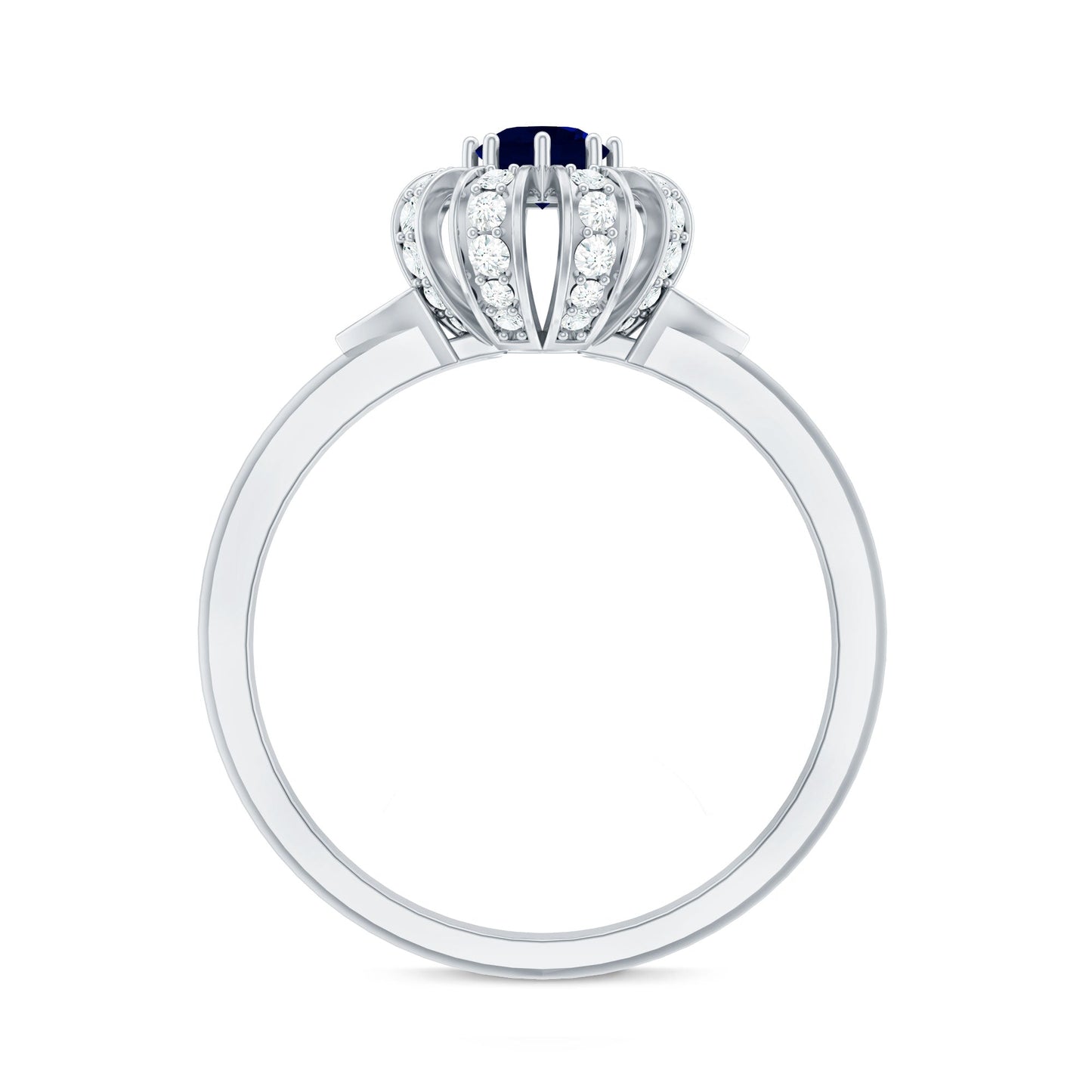 Real Blue Sapphire Flower Engagement Ring with Diamond