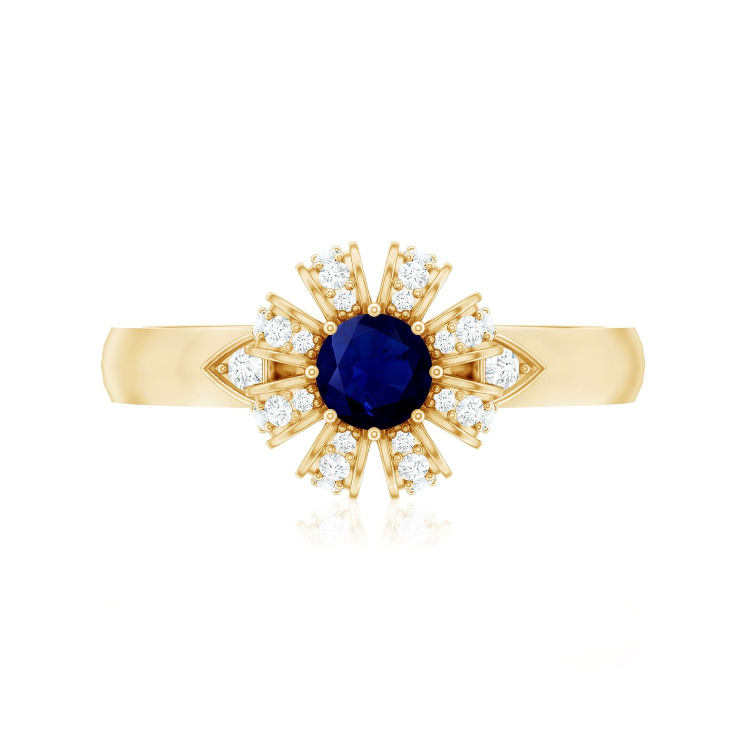 Real Blue Sapphire Flower Engagement Ring with Diamond