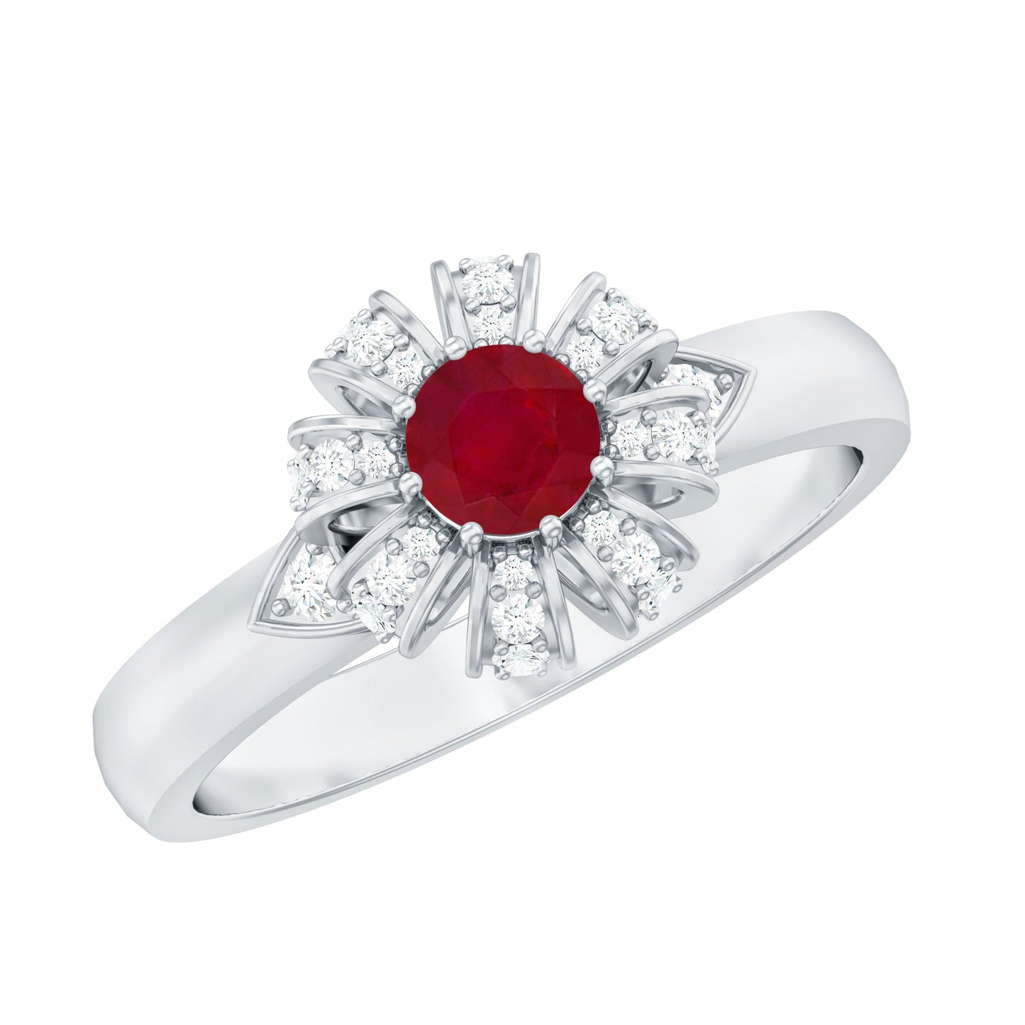 Natural Ruby Flower Engagement Ring with Diamond