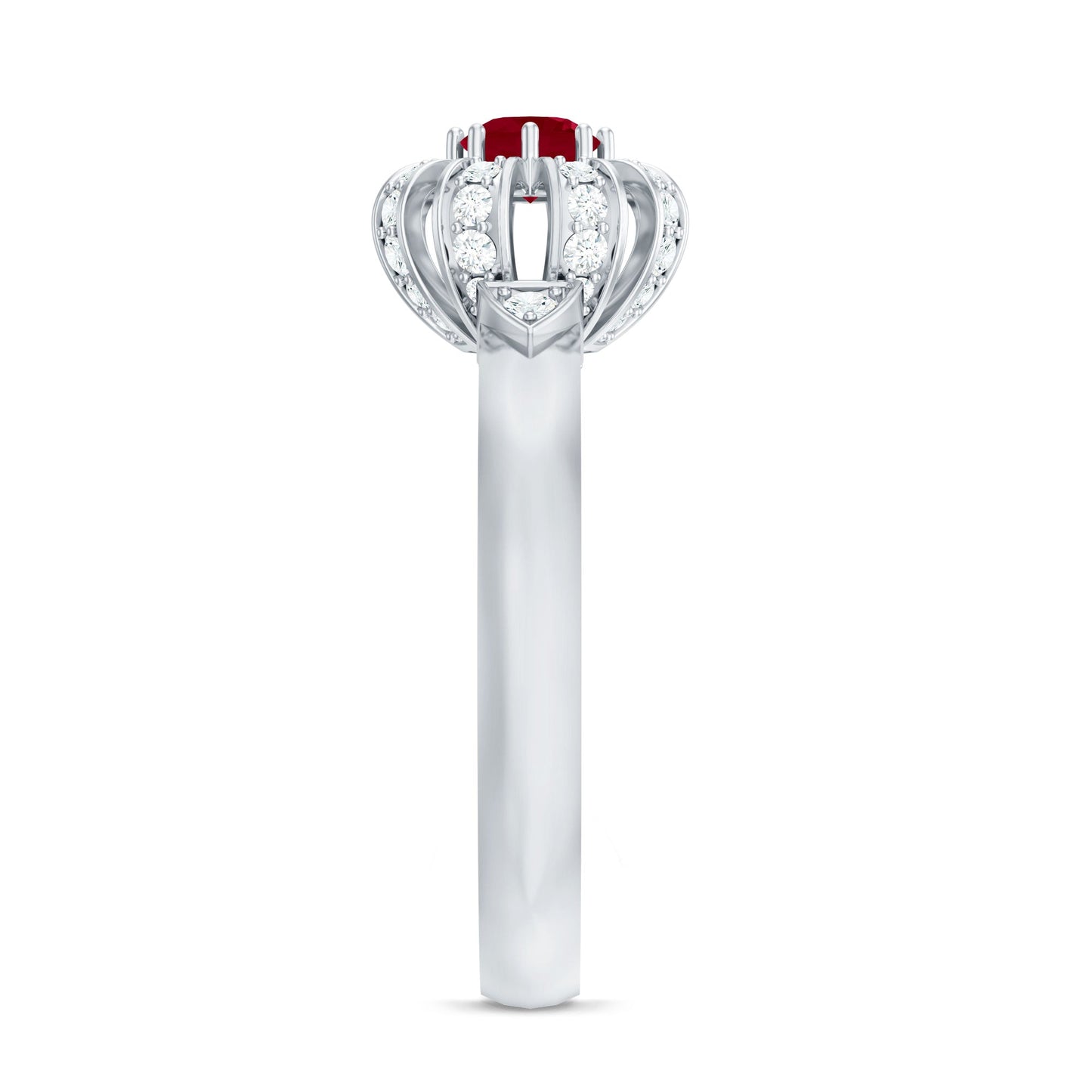 Natural Ruby Flower Engagement Ring with Diamond