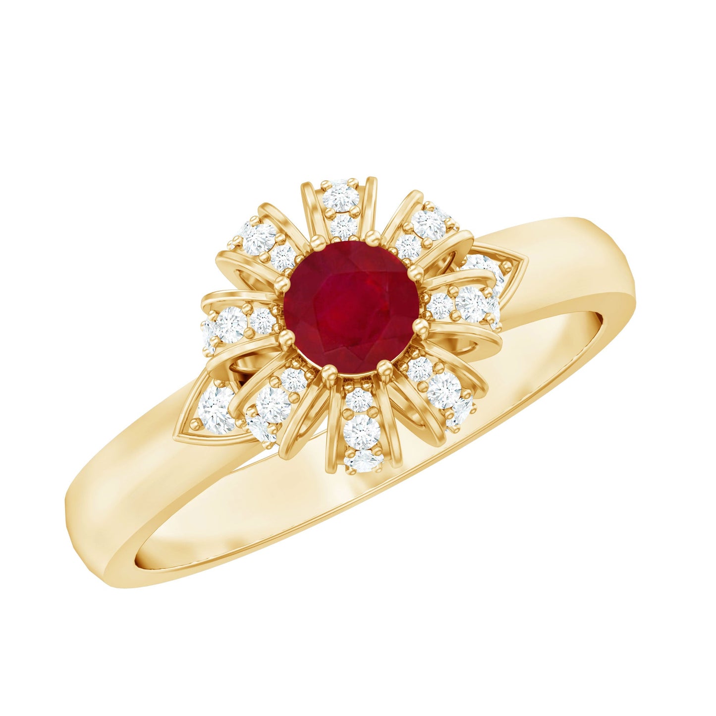 Natural Ruby Flower Engagement Ring with Diamond