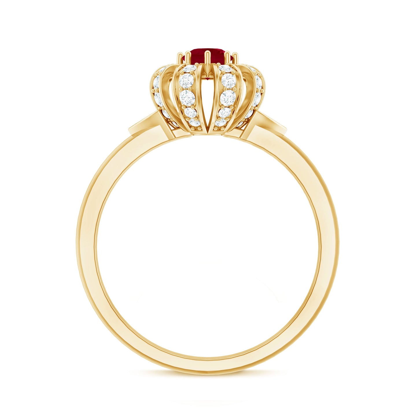 Natural Ruby Flower Engagement Ring with Diamond