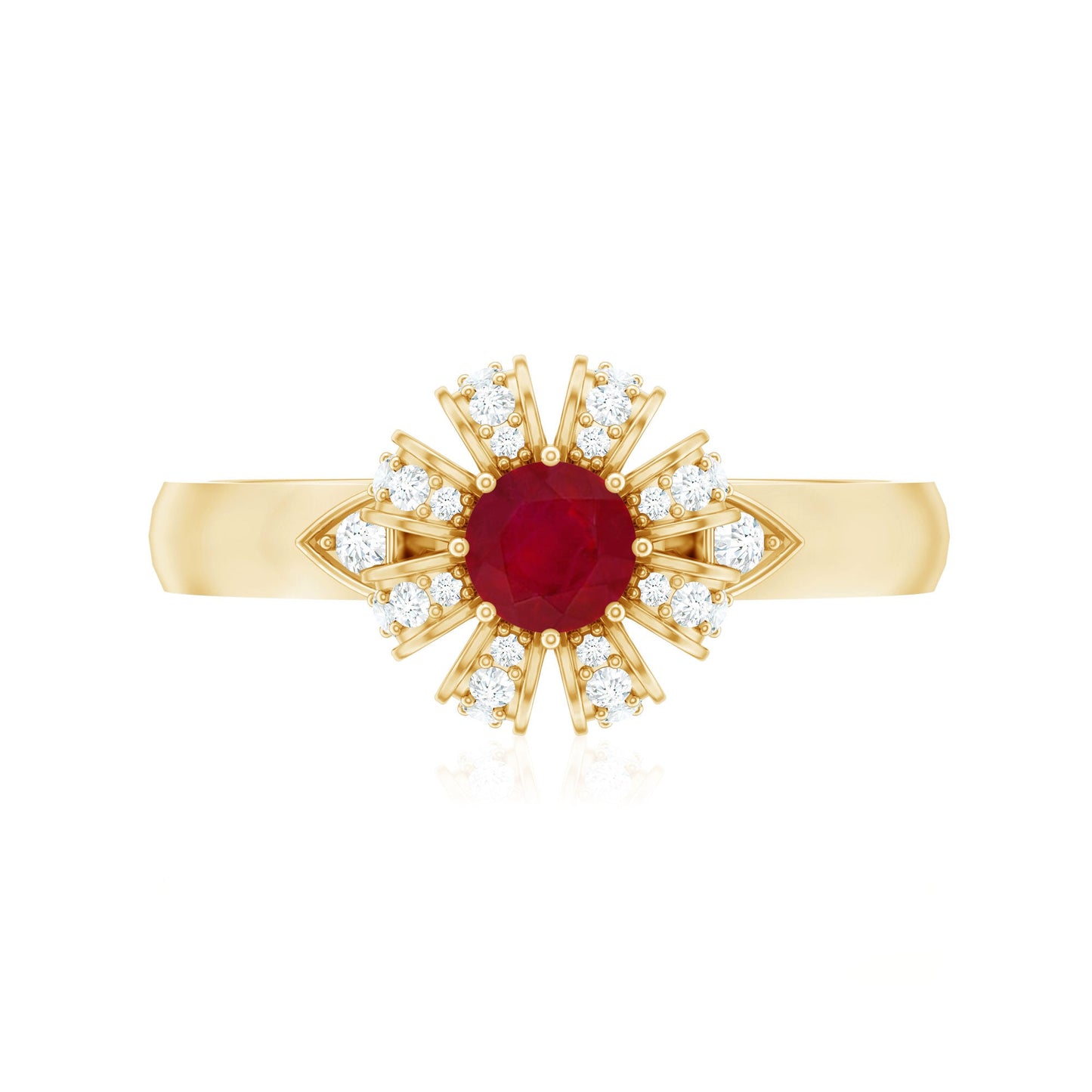 Natural Ruby Flower Engagement Ring with Diamond
