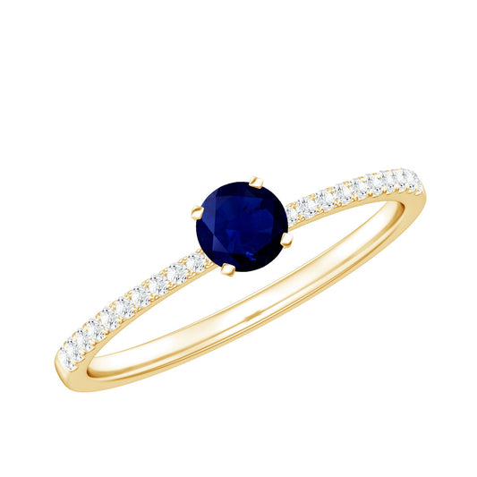 Real 0.9 Carat Blue Sapphire Promise Ring with Diamonds