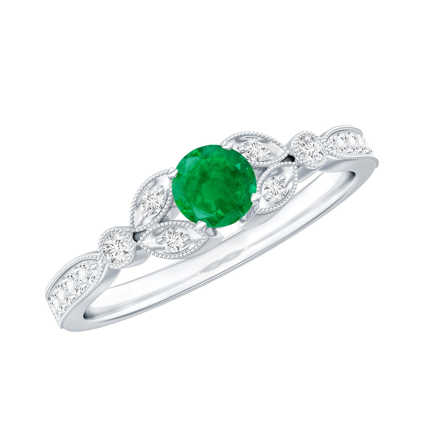 Natural Emerald Vintage Inspired Engagement Ring with Diamond