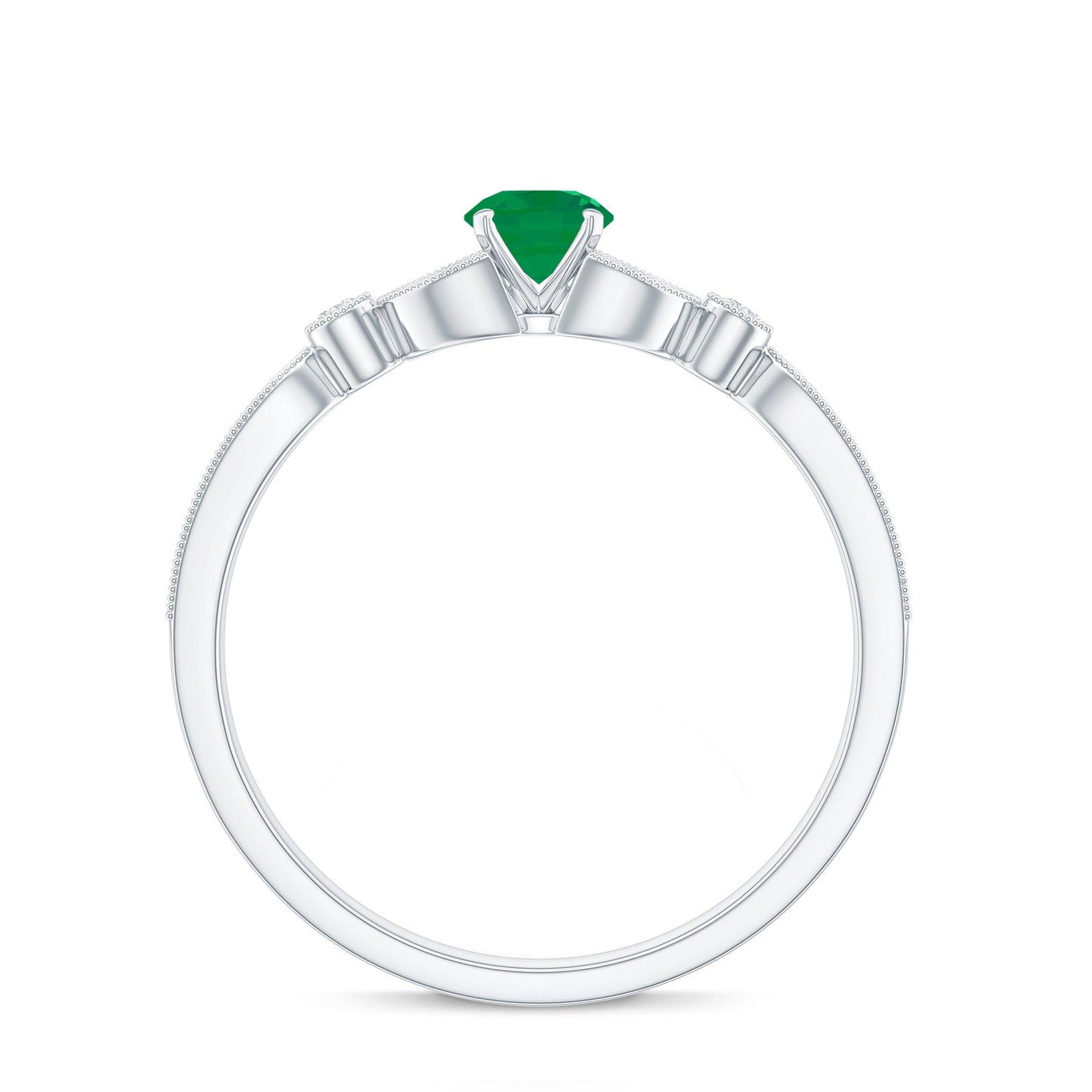 Natural Emerald Vintage Inspired Engagement Ring with Diamond