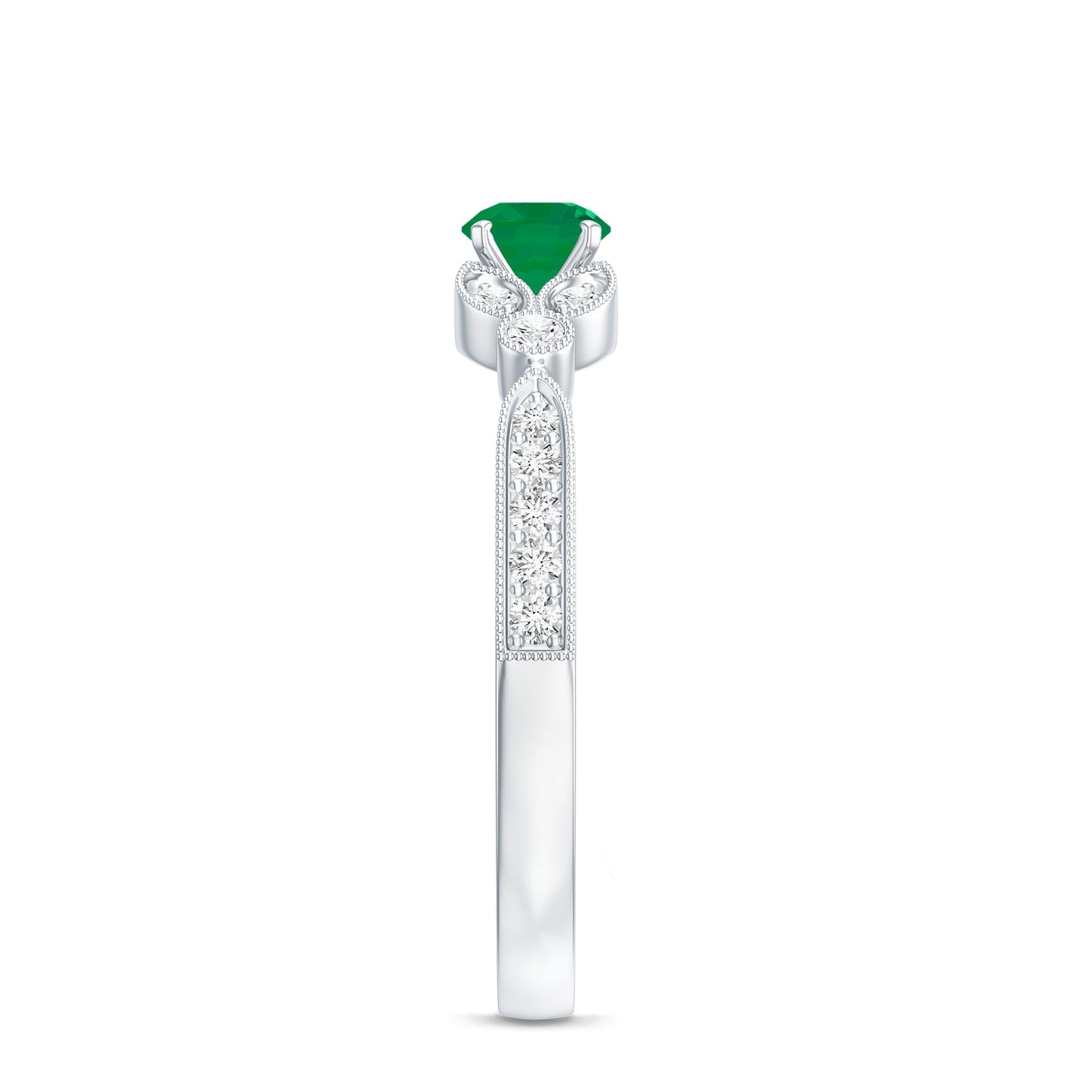 Natural Emerald Vintage Inspired Engagement Ring with Diamond