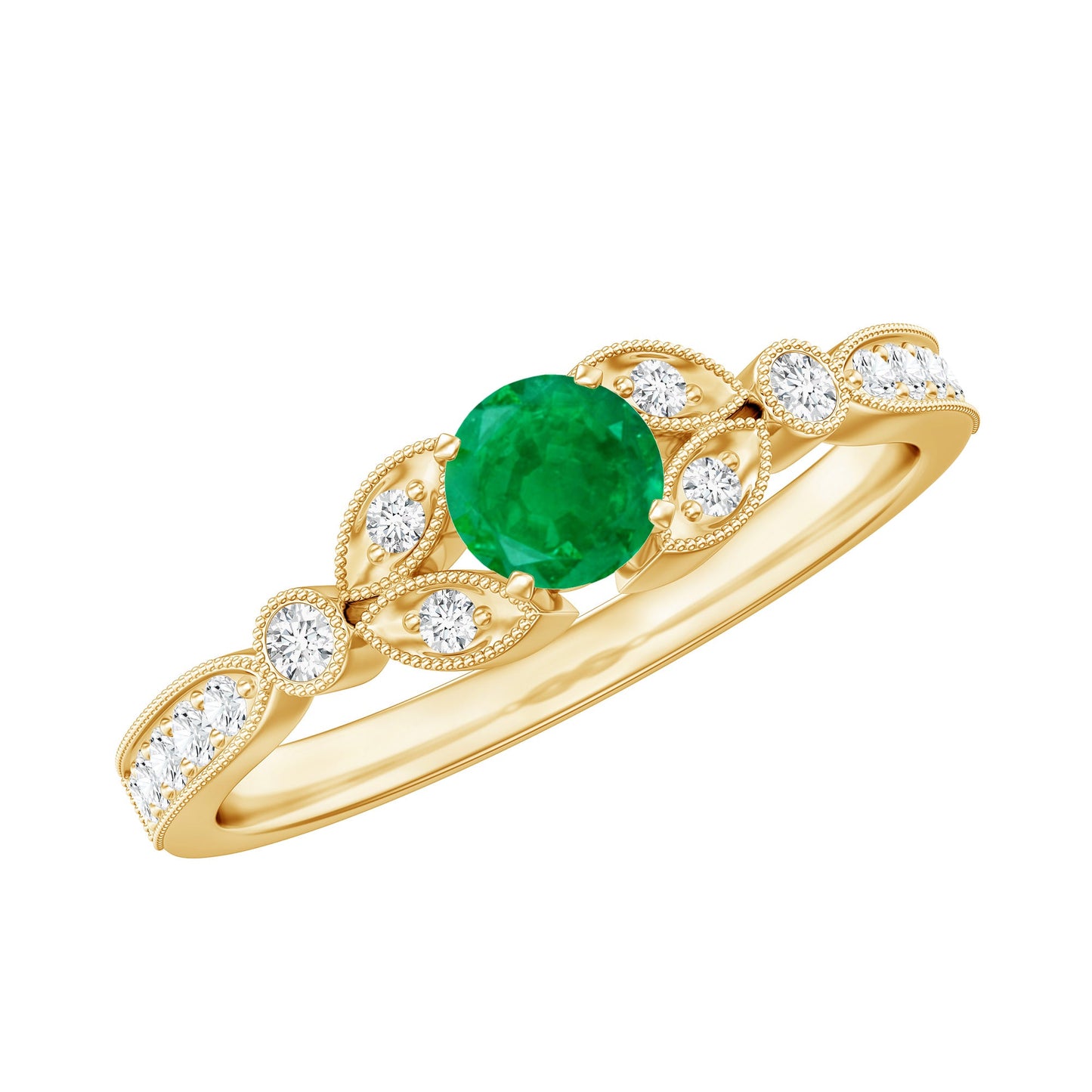 Natural Emerald Vintage Inspired Engagement Ring with Diamond