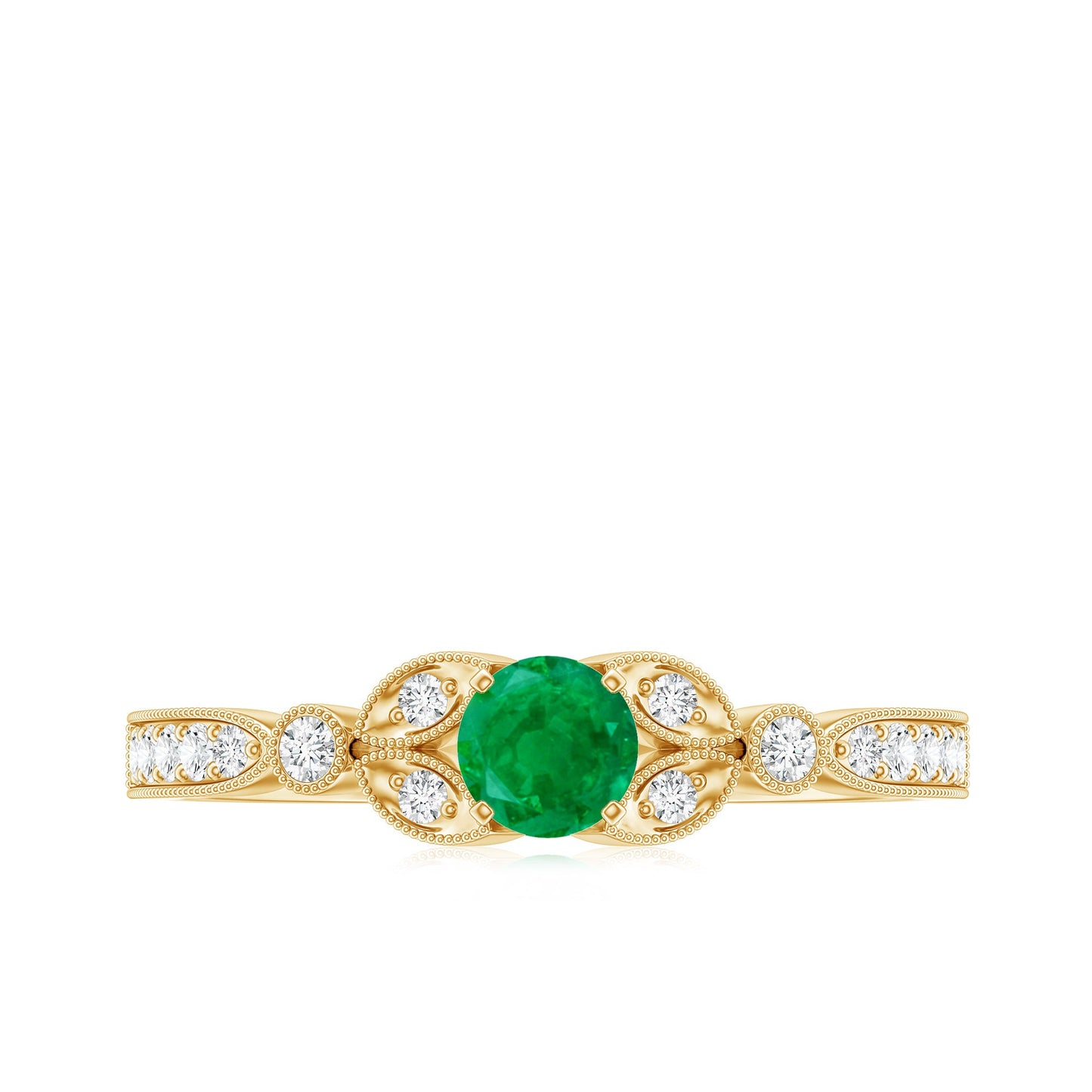 Natural Emerald Vintage Inspired Engagement Ring with Diamond