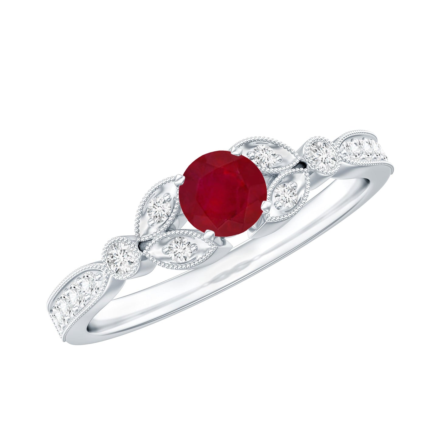 Vintage Style 0.6 Carat Ruby Diamond Engagement Ring for Women