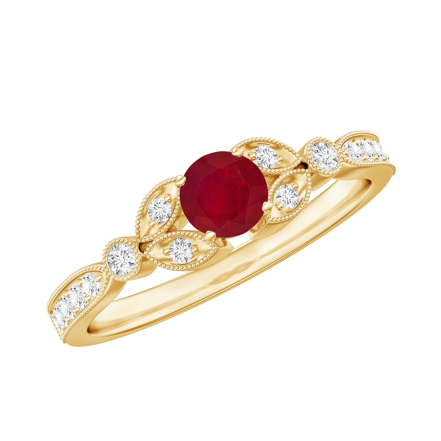 Vintage Style 0.6 Carat Ruby Diamond Engagement Ring for Women