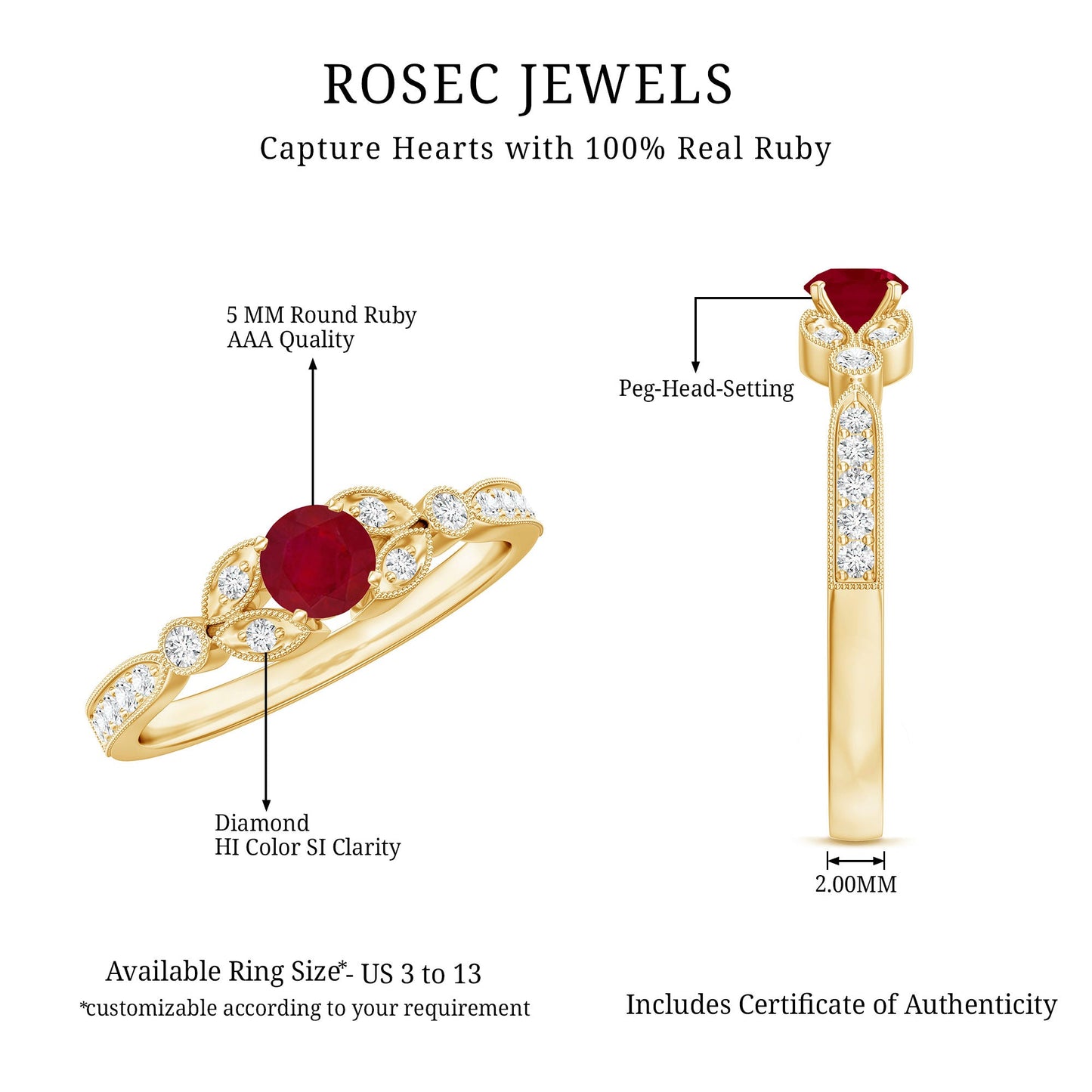 Vintage Style 0.6 Carat Ruby Diamond Engagement Ring for Women