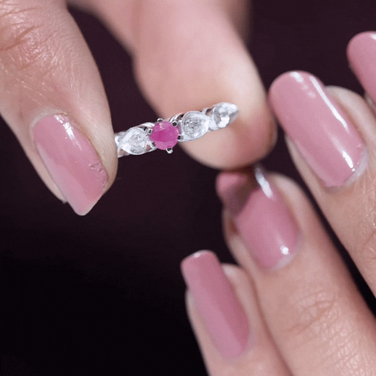 Genuine Ruby Vintage Inspired Engagement Ring with Diamond
