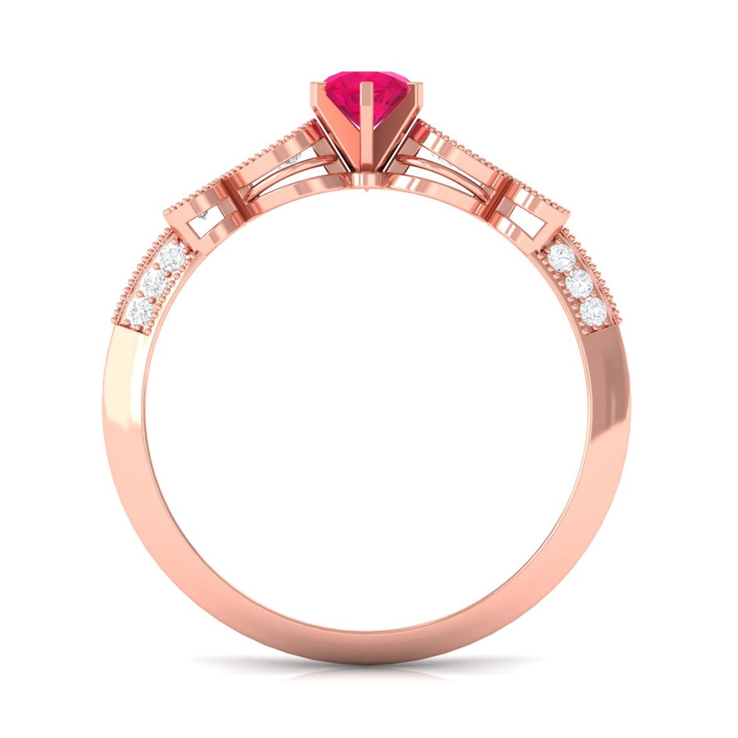 Genuine Ruby Vintage Inspired Engagement Ring with Diamond