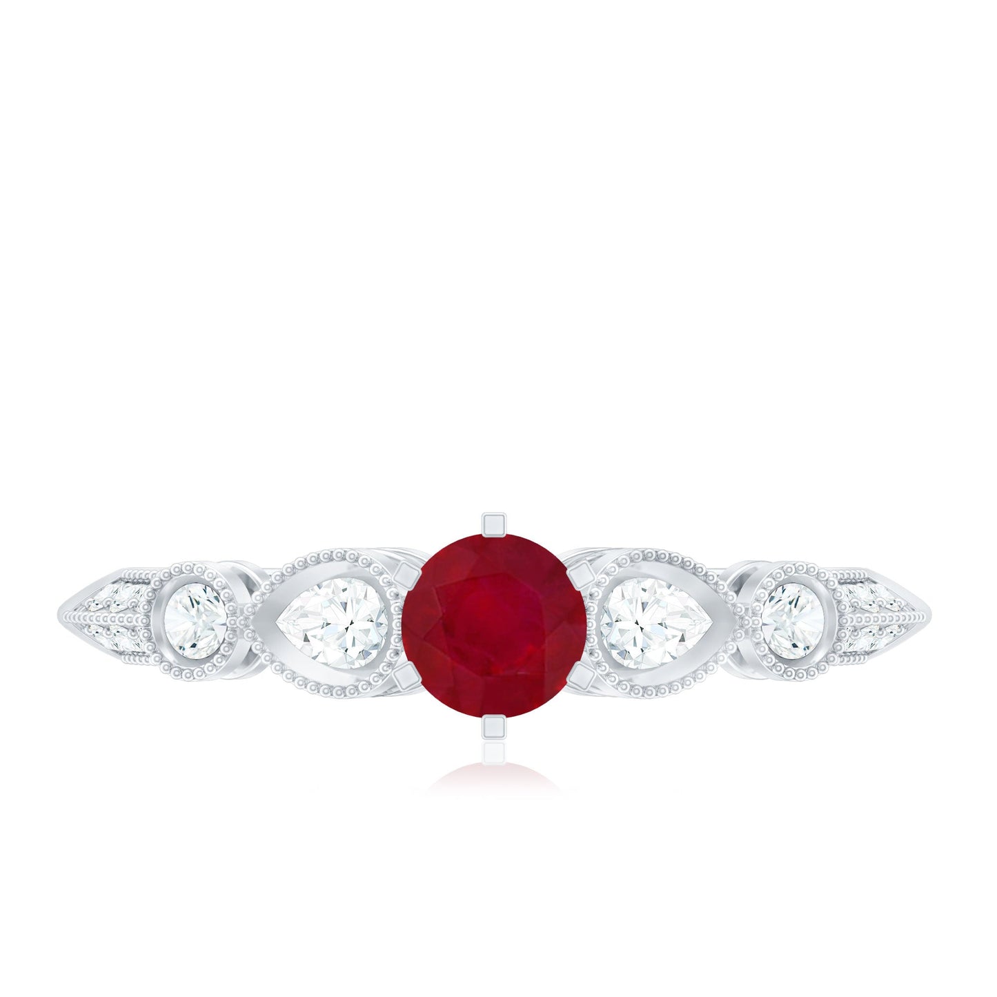 Genuine Ruby Vintage Inspired Engagement Ring with Diamond