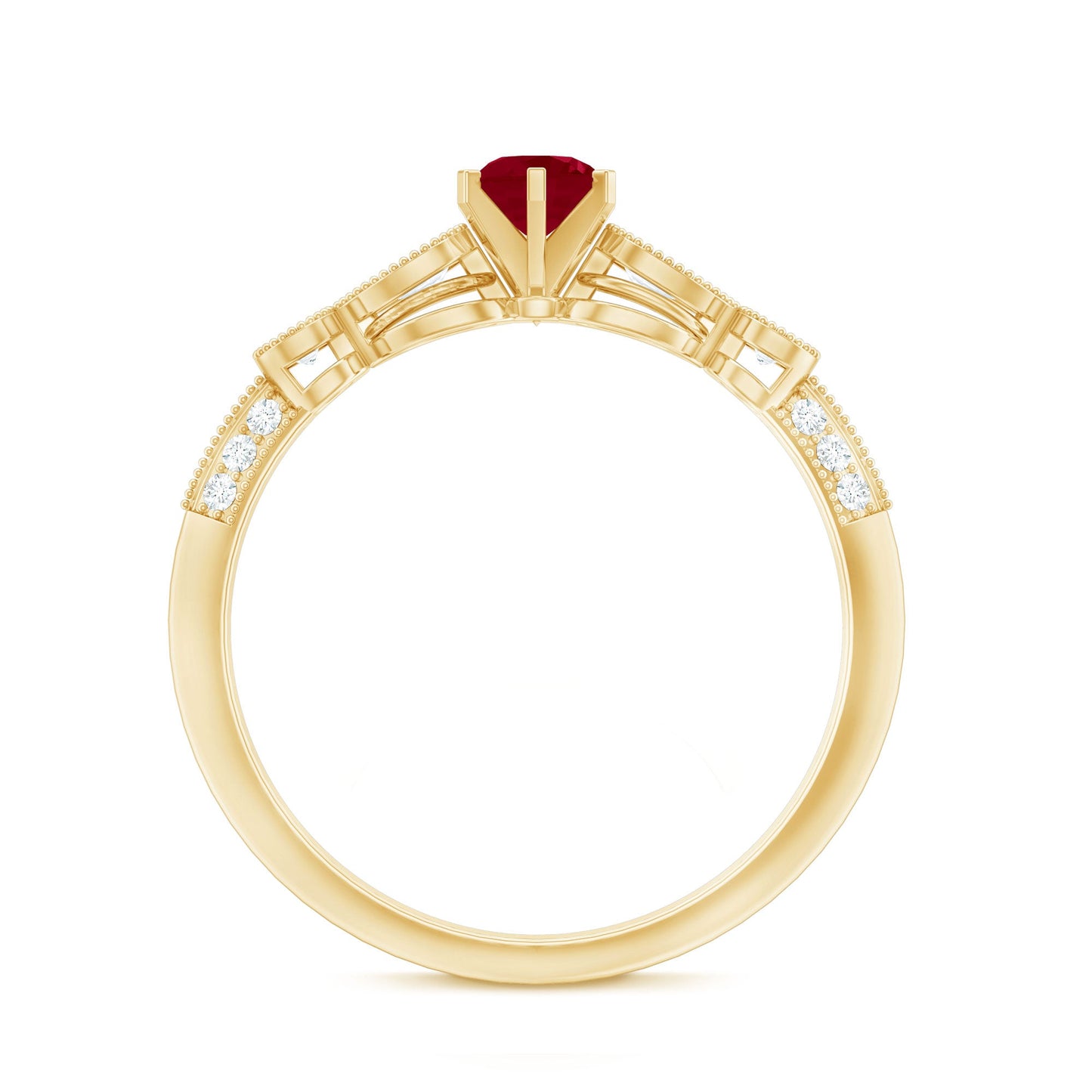 Genuine Ruby Vintage Inspired Engagement Ring with Diamond