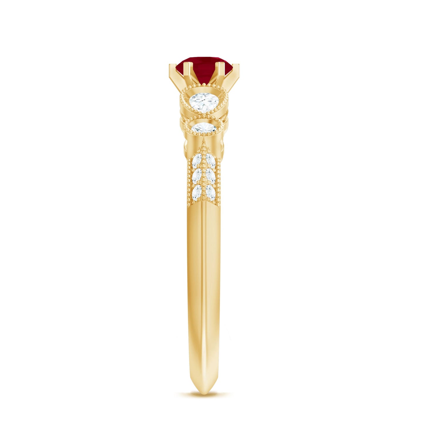 Genuine Ruby Vintage Inspired Engagement Ring with Diamond
