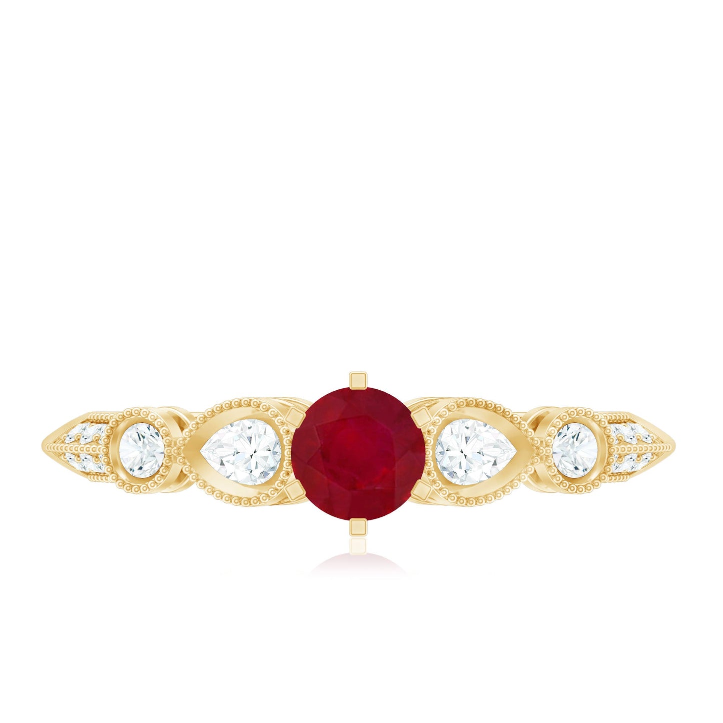 Genuine Ruby Vintage Inspired Engagement Ring with Diamond