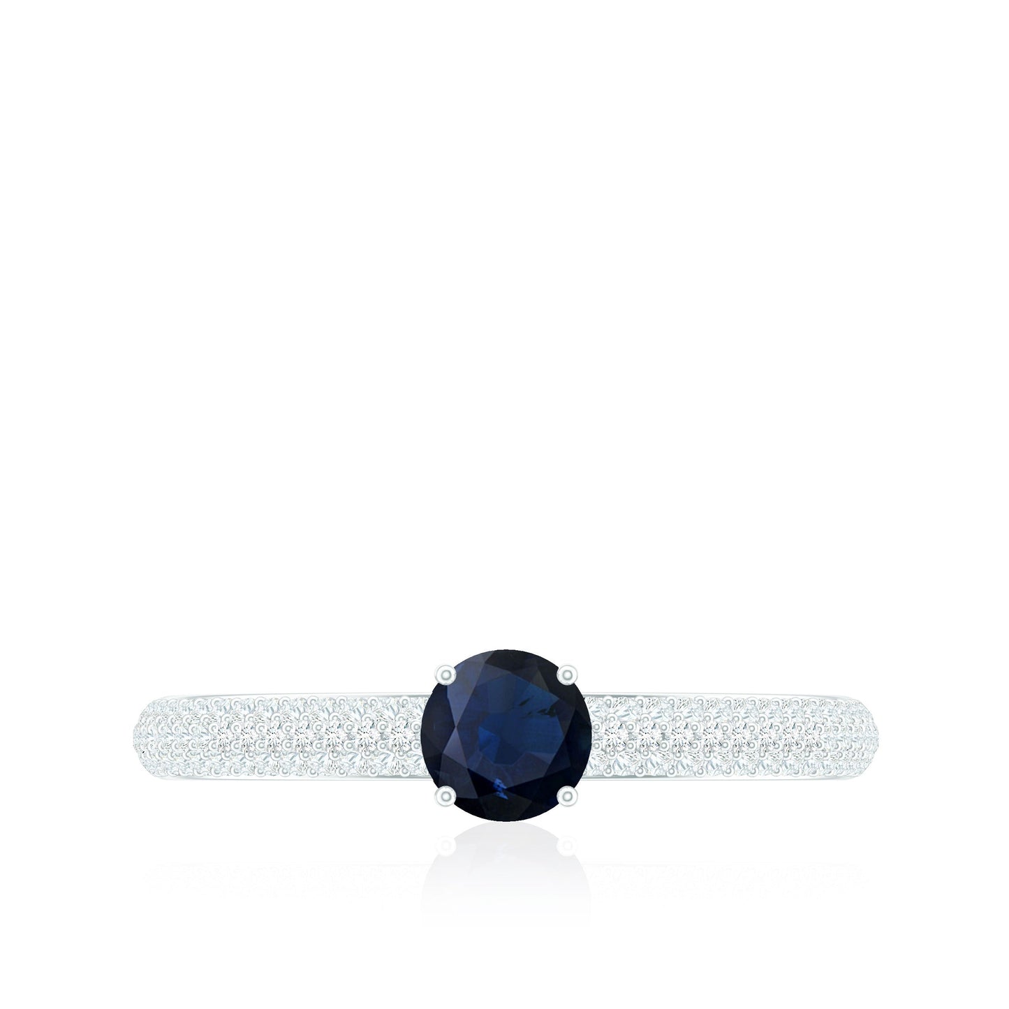 Genuine Blue Sapphire and Diamond Side Stone Engagement Ring