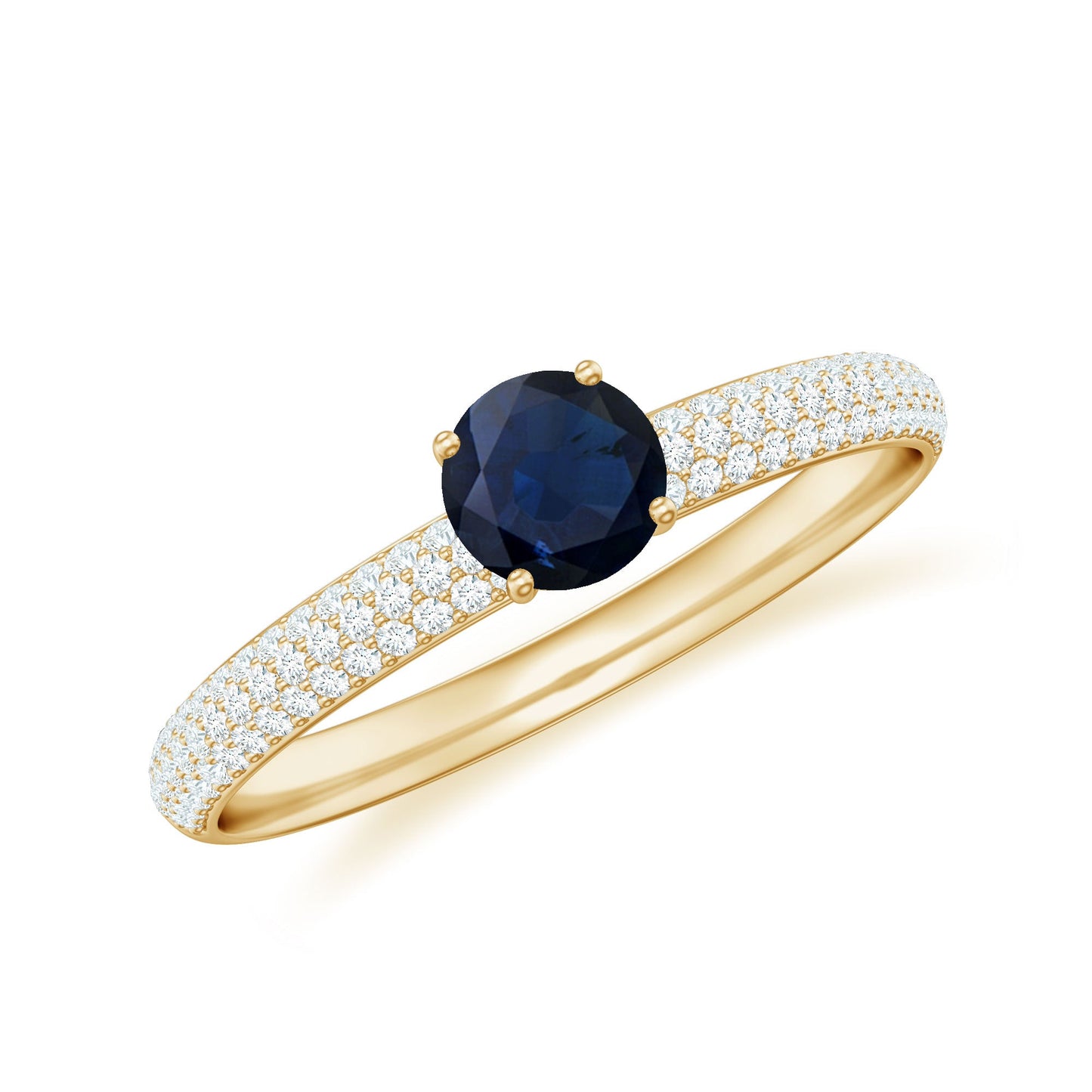 Genuine Blue Sapphire and Diamond Side Stone Engagement Ring