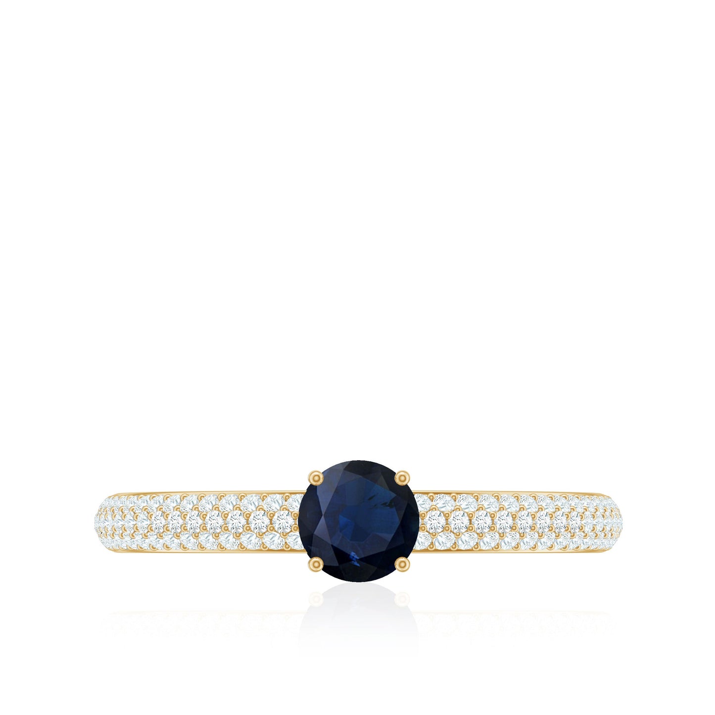 Genuine Blue Sapphire and Diamond Side Stone Engagement Ring