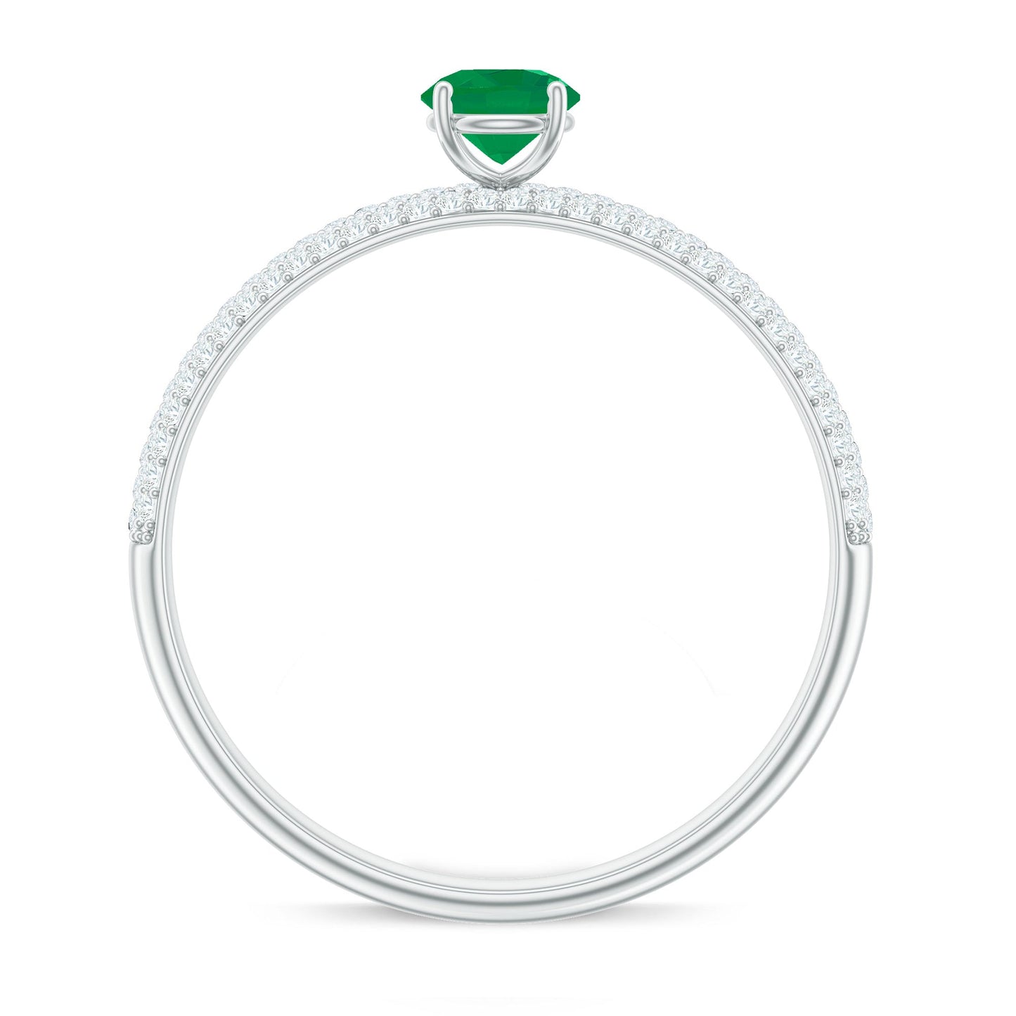 Classic Emerald Solitaire Engagement Ring with Real Diamond Side Stones
