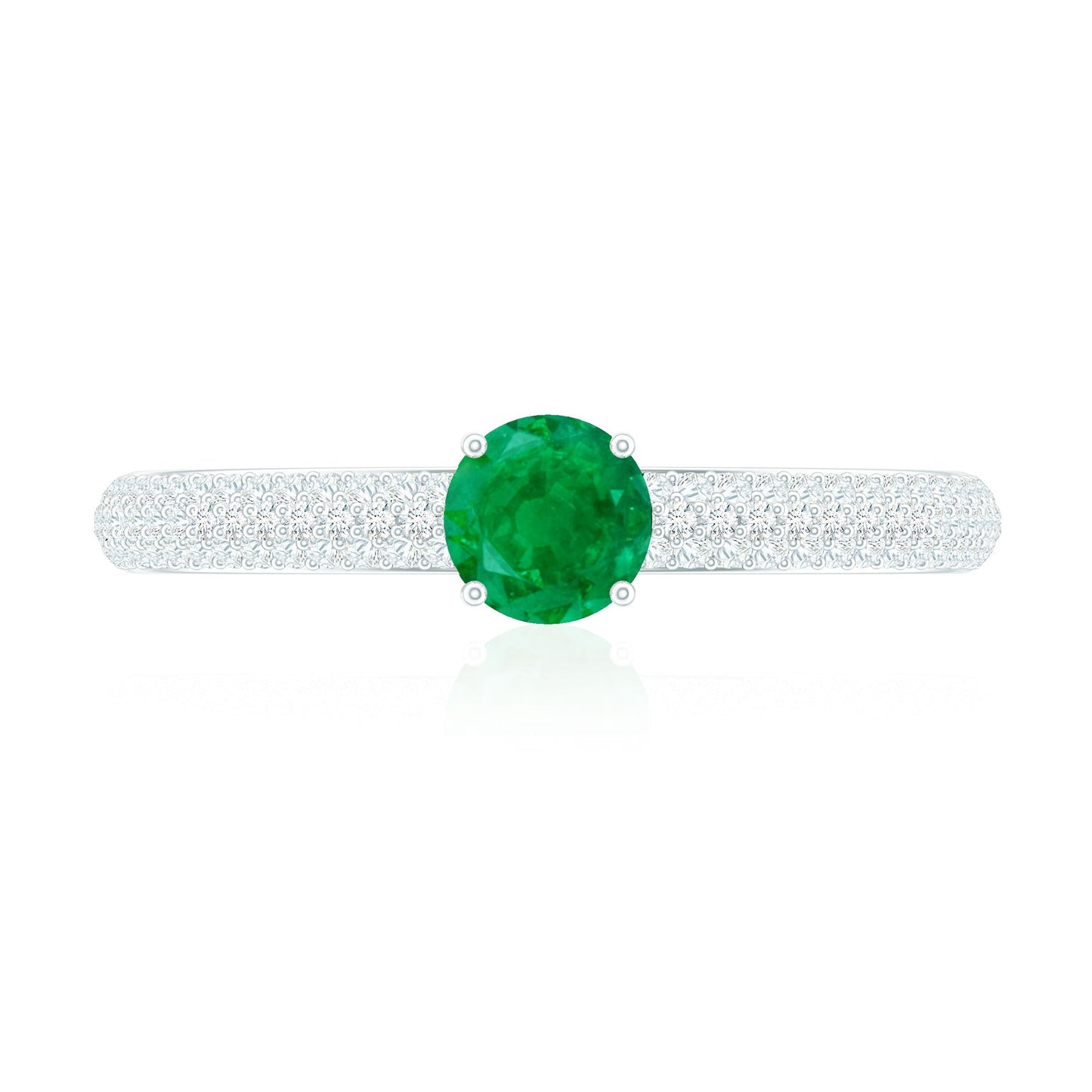 Classic Emerald Solitaire Engagement Ring with Real Diamond Side Stones