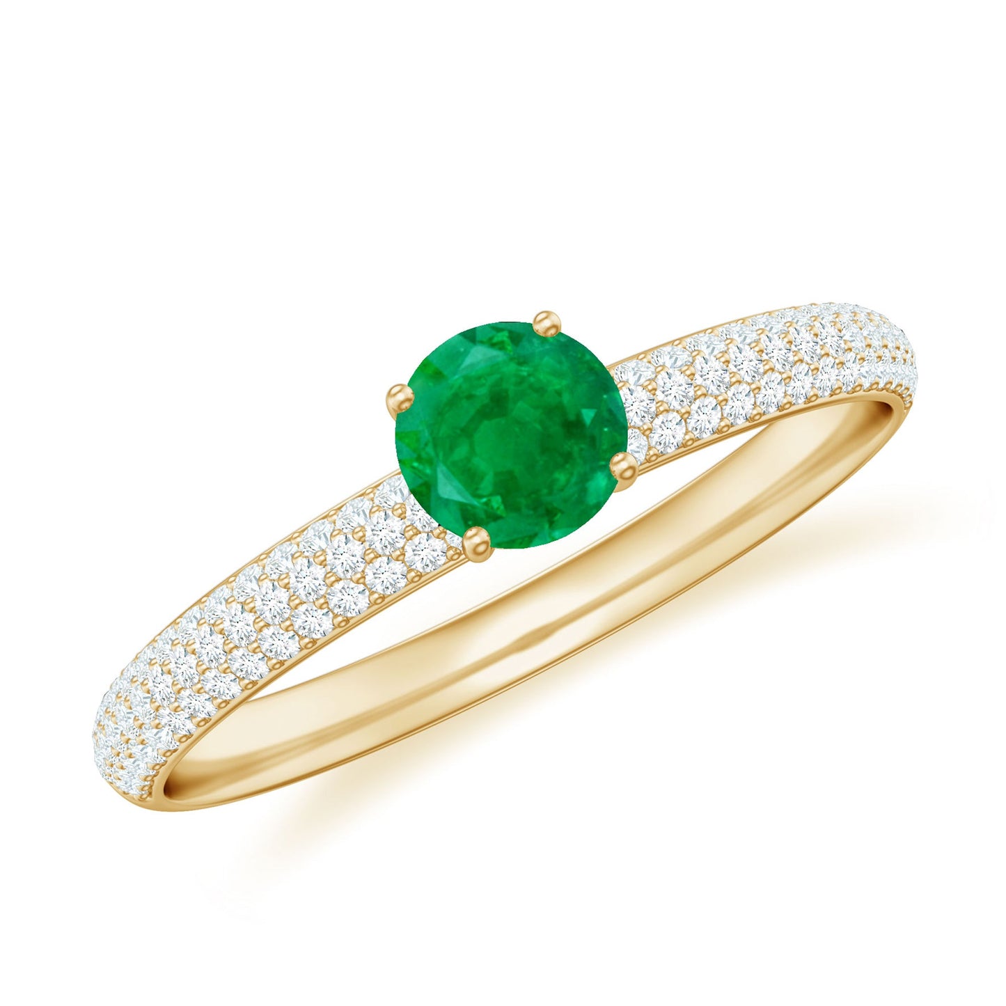 Classic Emerald Solitaire Engagement Ring with Real Diamond Side Stones