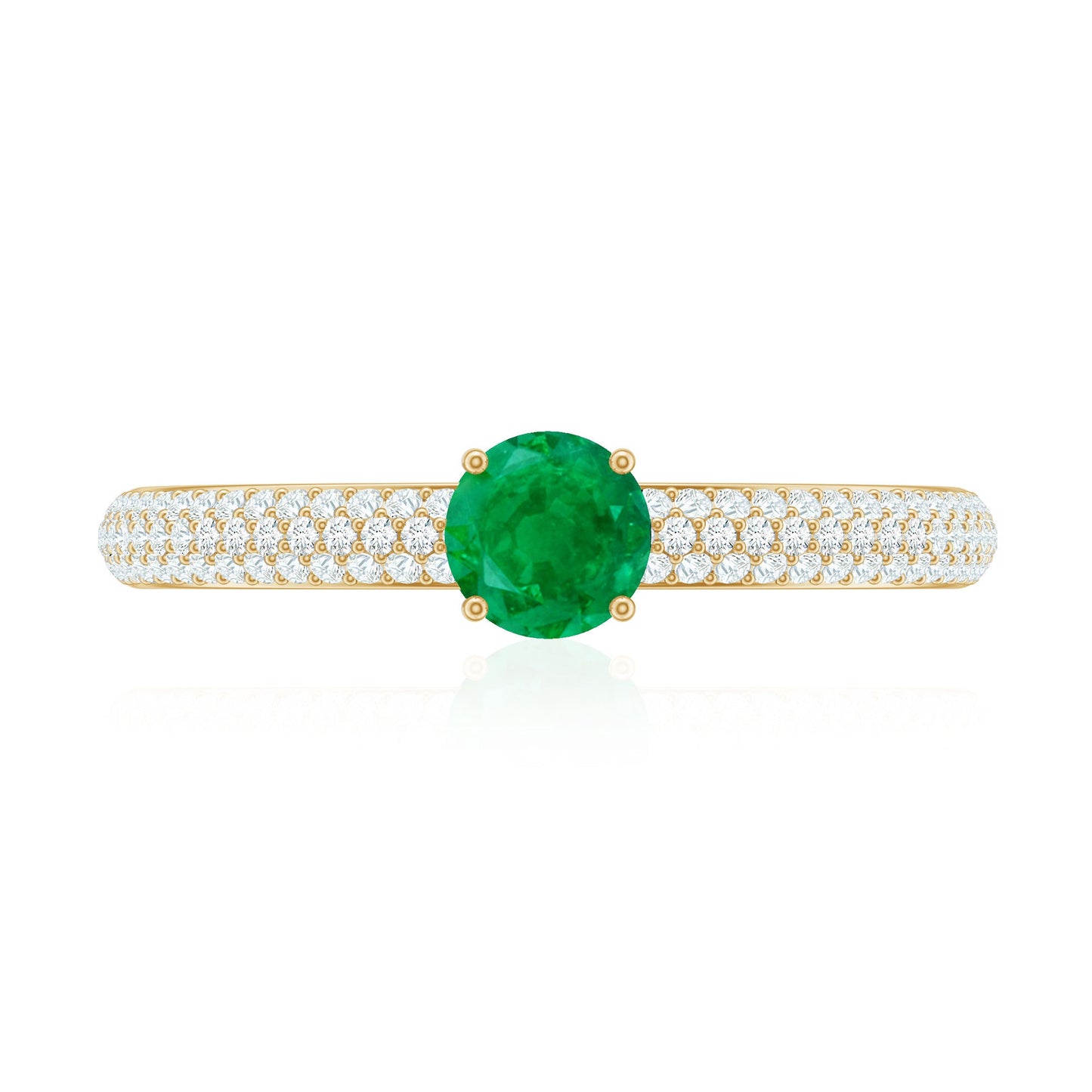Classic Emerald Solitaire Engagement Ring with Real Diamond Side Stones
