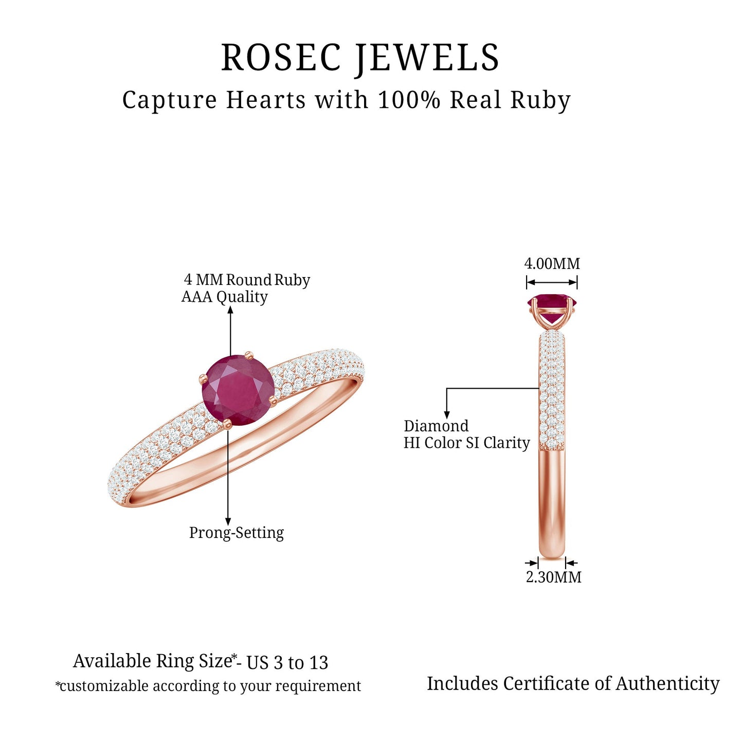 Natural Ruby Diamond Engagement Ring for Women