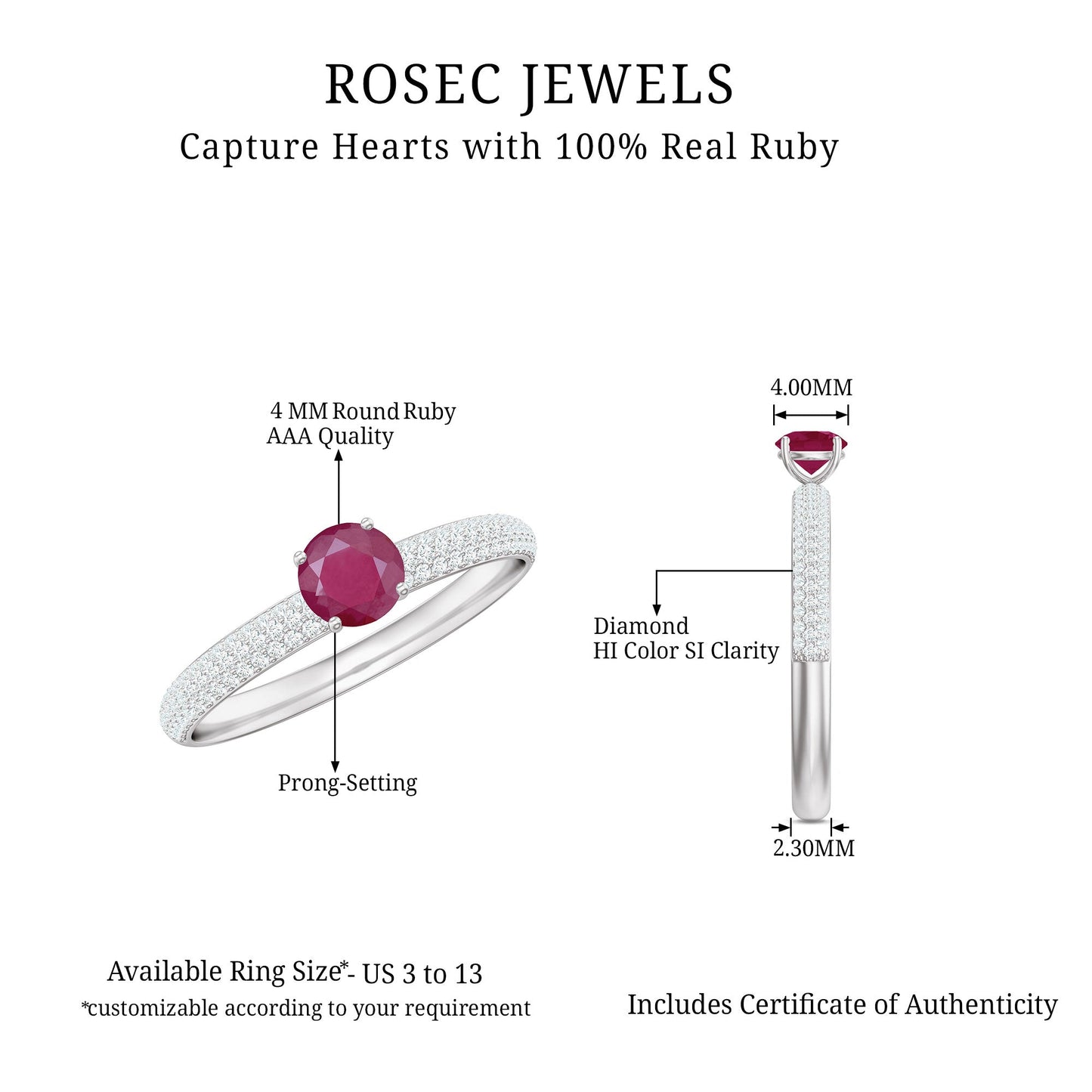 Natural Ruby Diamond Engagement Ring for Women
