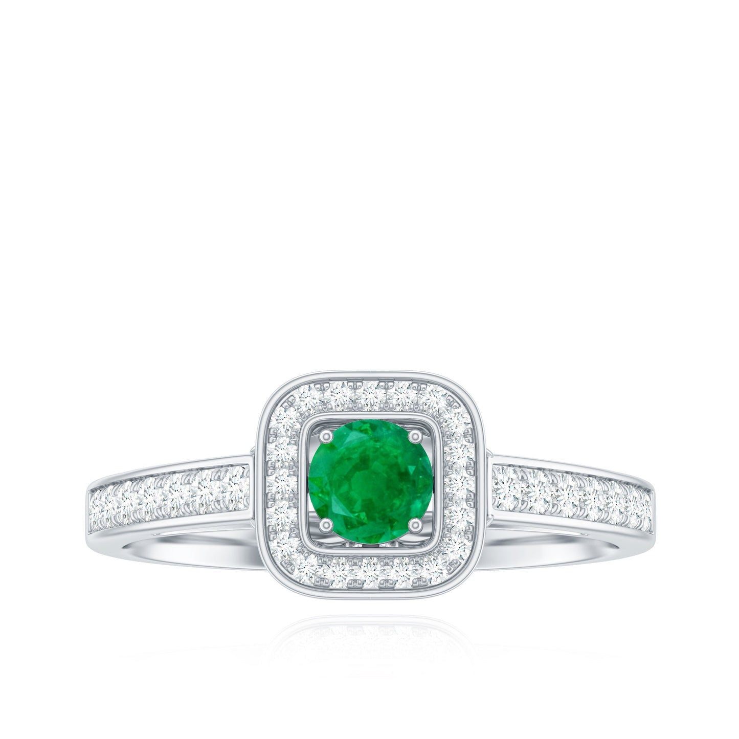 Real Half Carat Emerald Engagement Ring with Diamond Halo