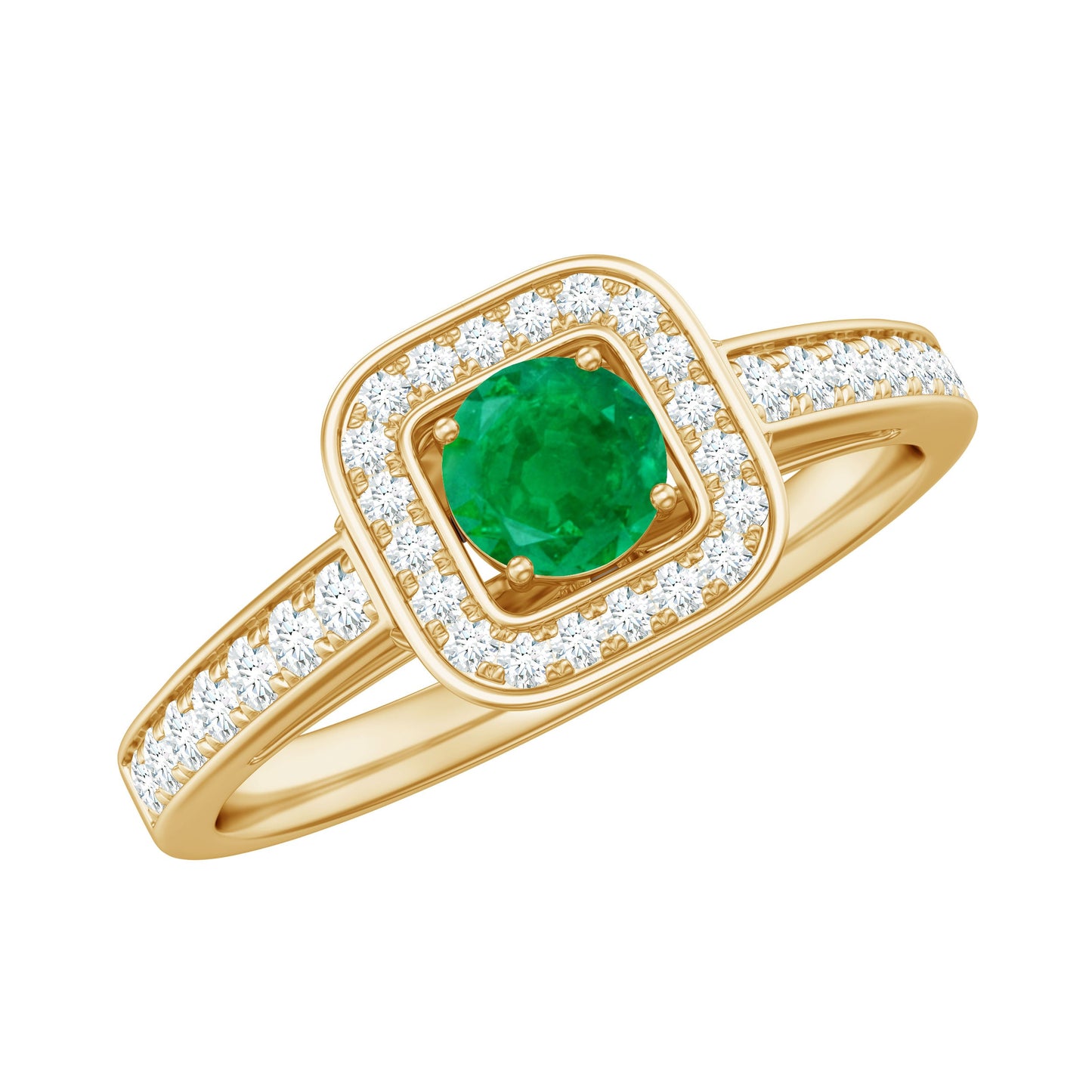 Real Half Carat Emerald Engagement Ring with Diamond Halo
