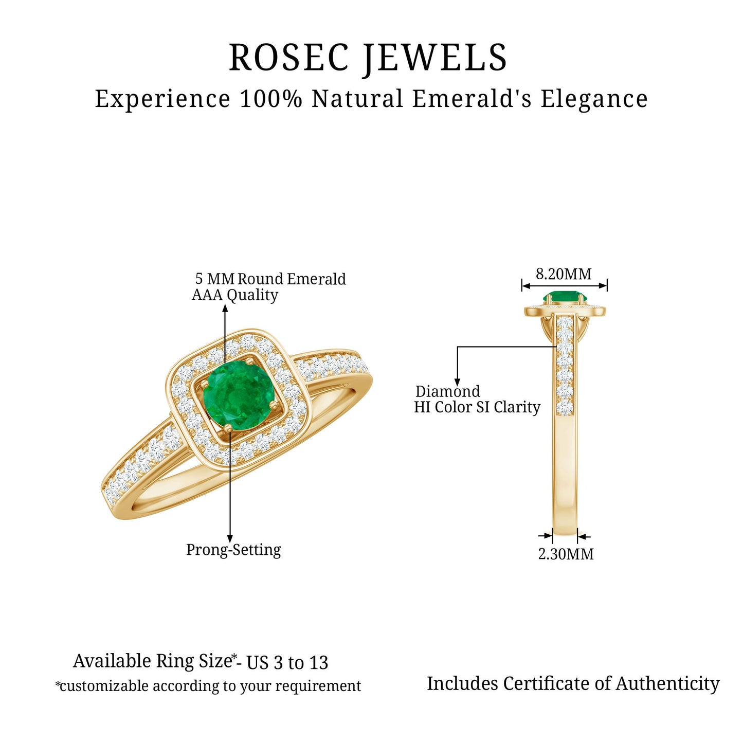 Real Half Carat Emerald Engagement Ring with Diamond Halo