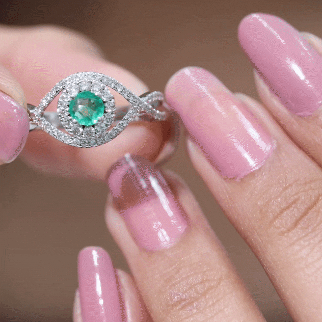 Natural Emerald Engagement Ring with Diamond Crossover Shank
