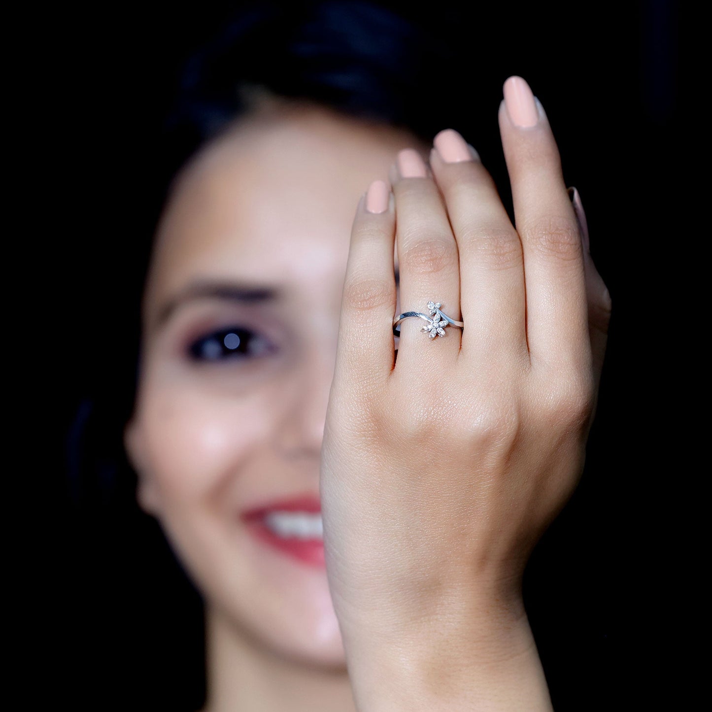Diamond Floral Ring with Curved Shank