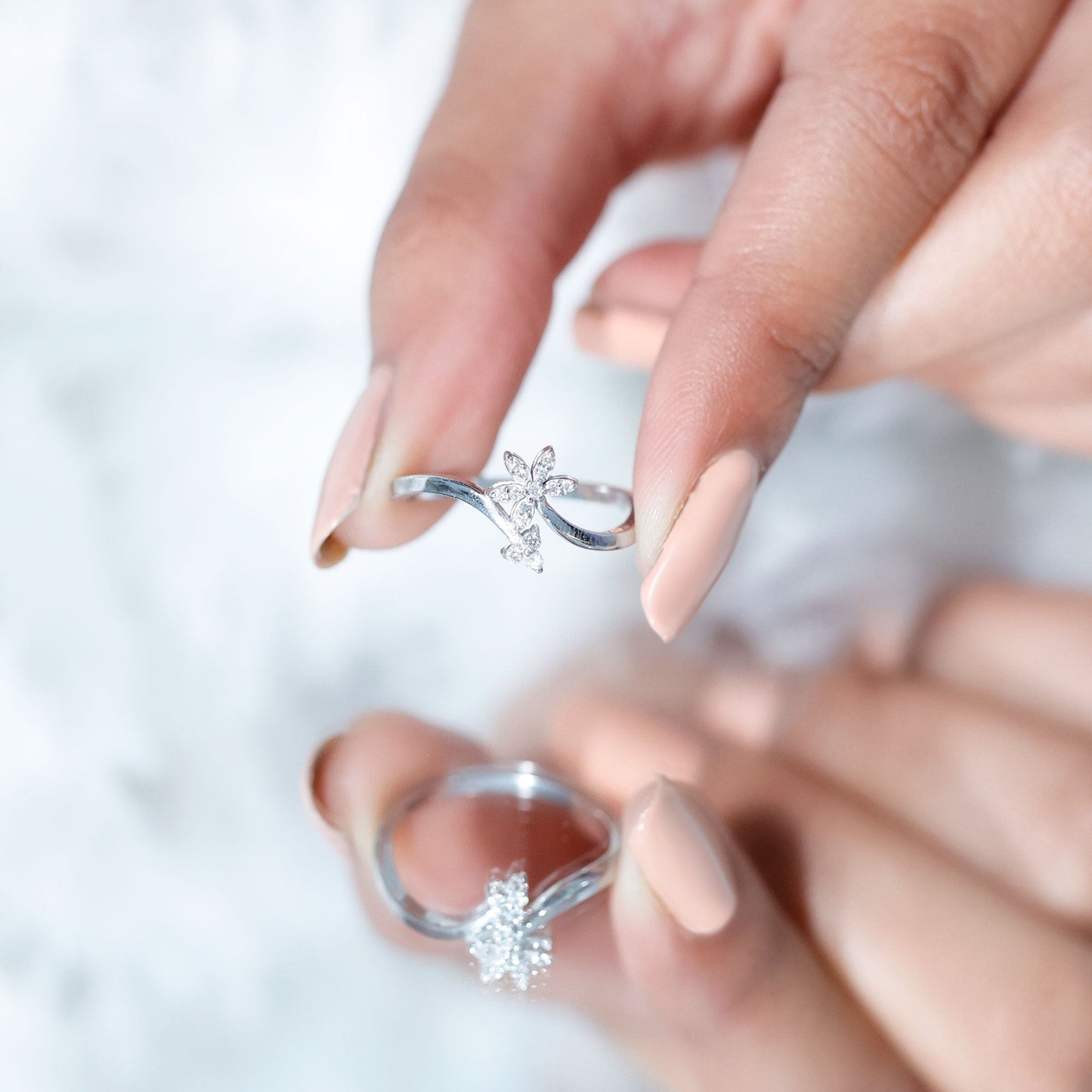 Diamond Floral Ring with Curved Shank