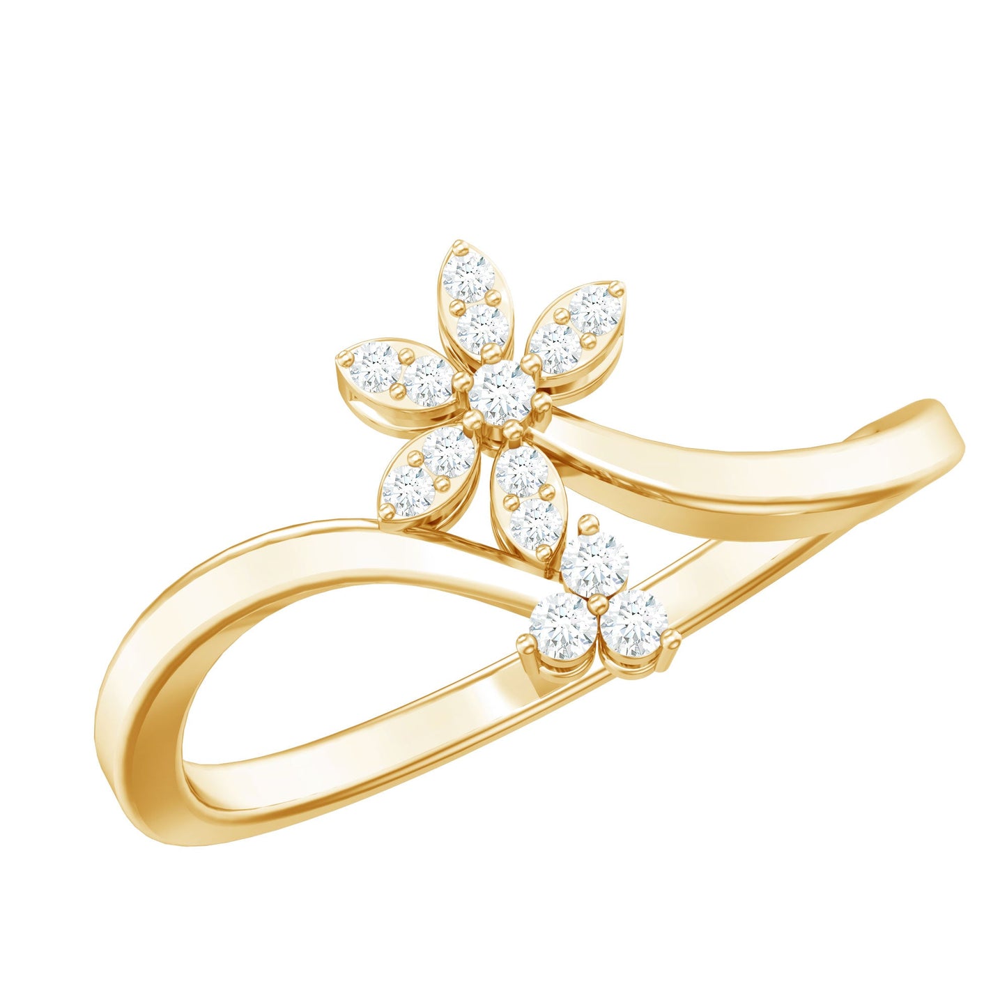Diamond Floral Ring with Curved Shank