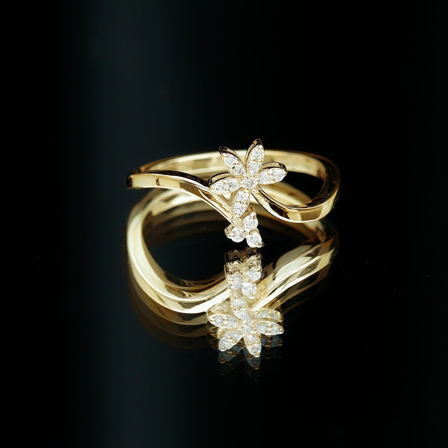 Diamond Floral Ring with Curved Shank