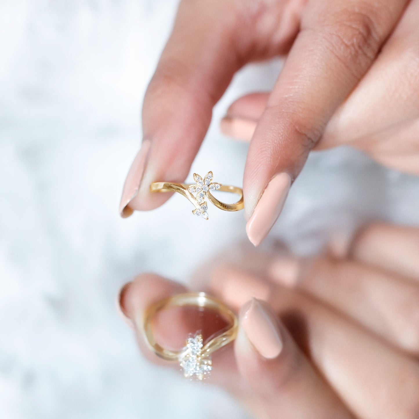 Diamond Floral Ring with Curved Shank