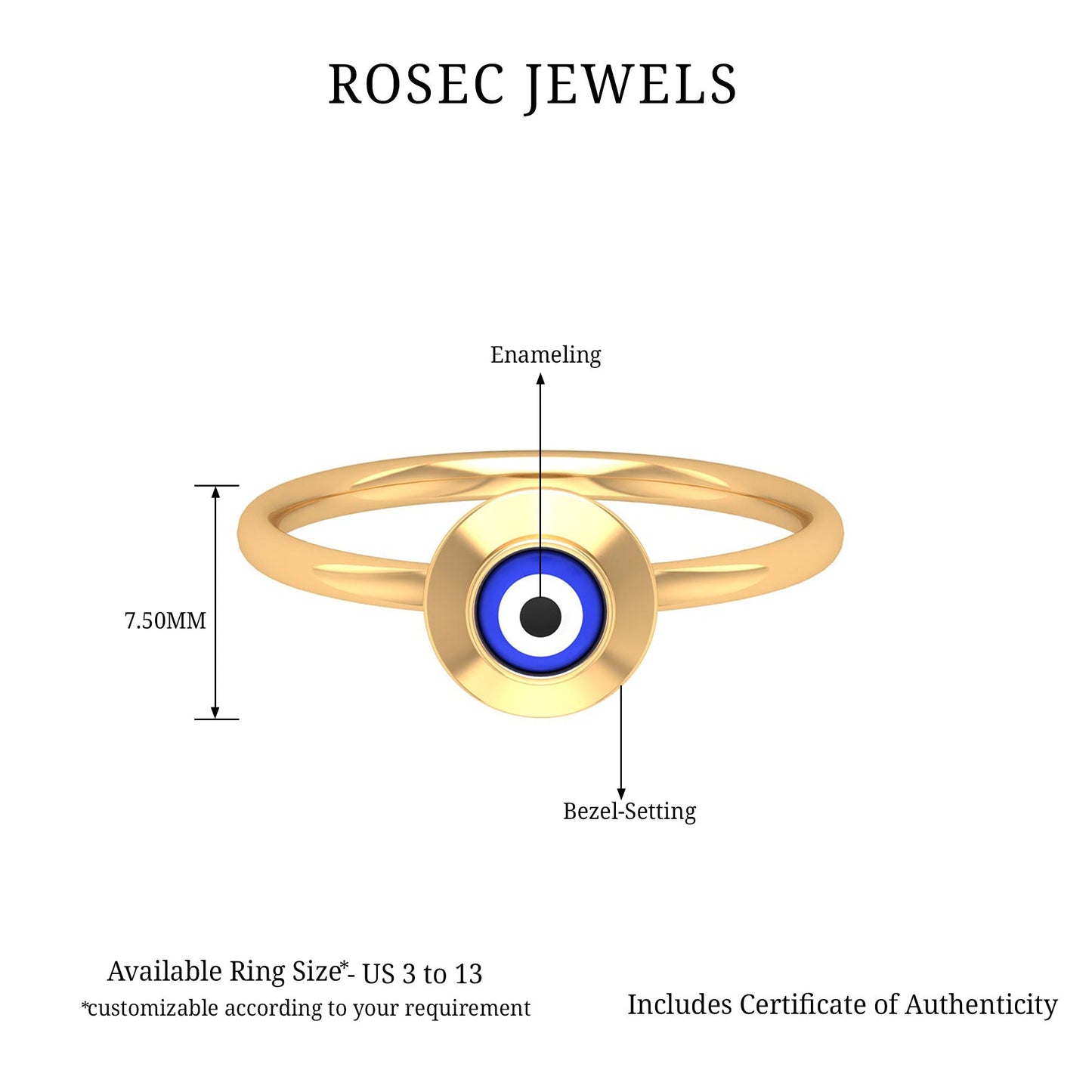 Enamel Evil Eye Promise Ring for Women