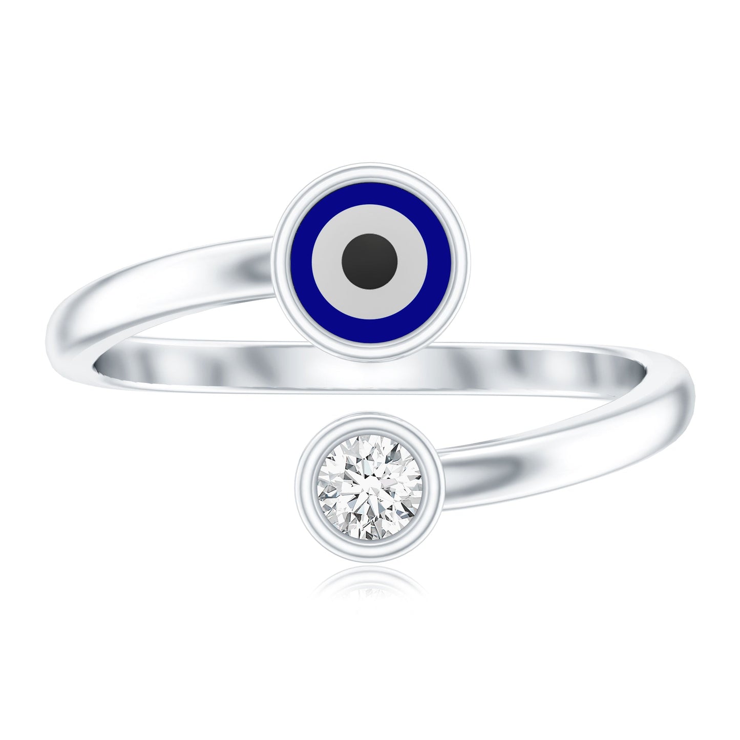Bezel Set Moissanite and Enameled Evil Eye Ring