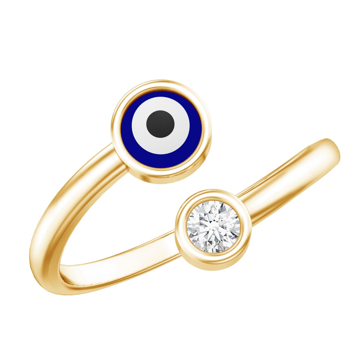 Bezel Set Moissanite and Enameled Evil Eye Ring