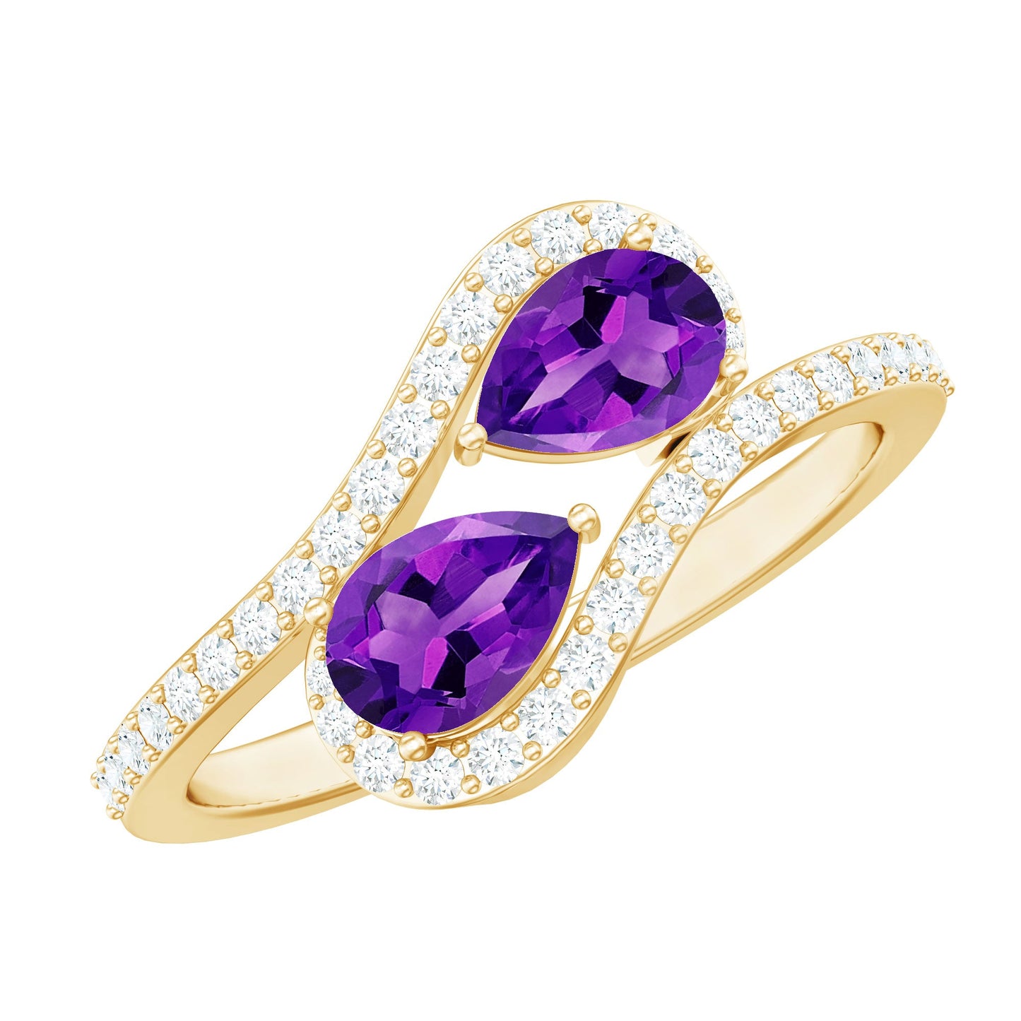 Vintage Inspired Amethyst 2 Stone Bypass Engagement Ring with Diamond