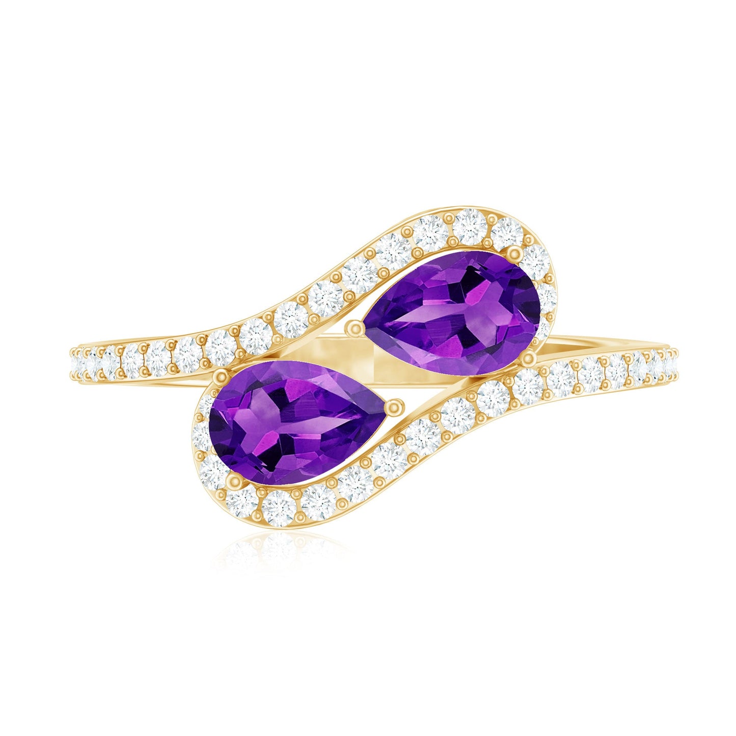 Vintage Inspired Amethyst 2 Stone Bypass Engagement Ring with Diamond